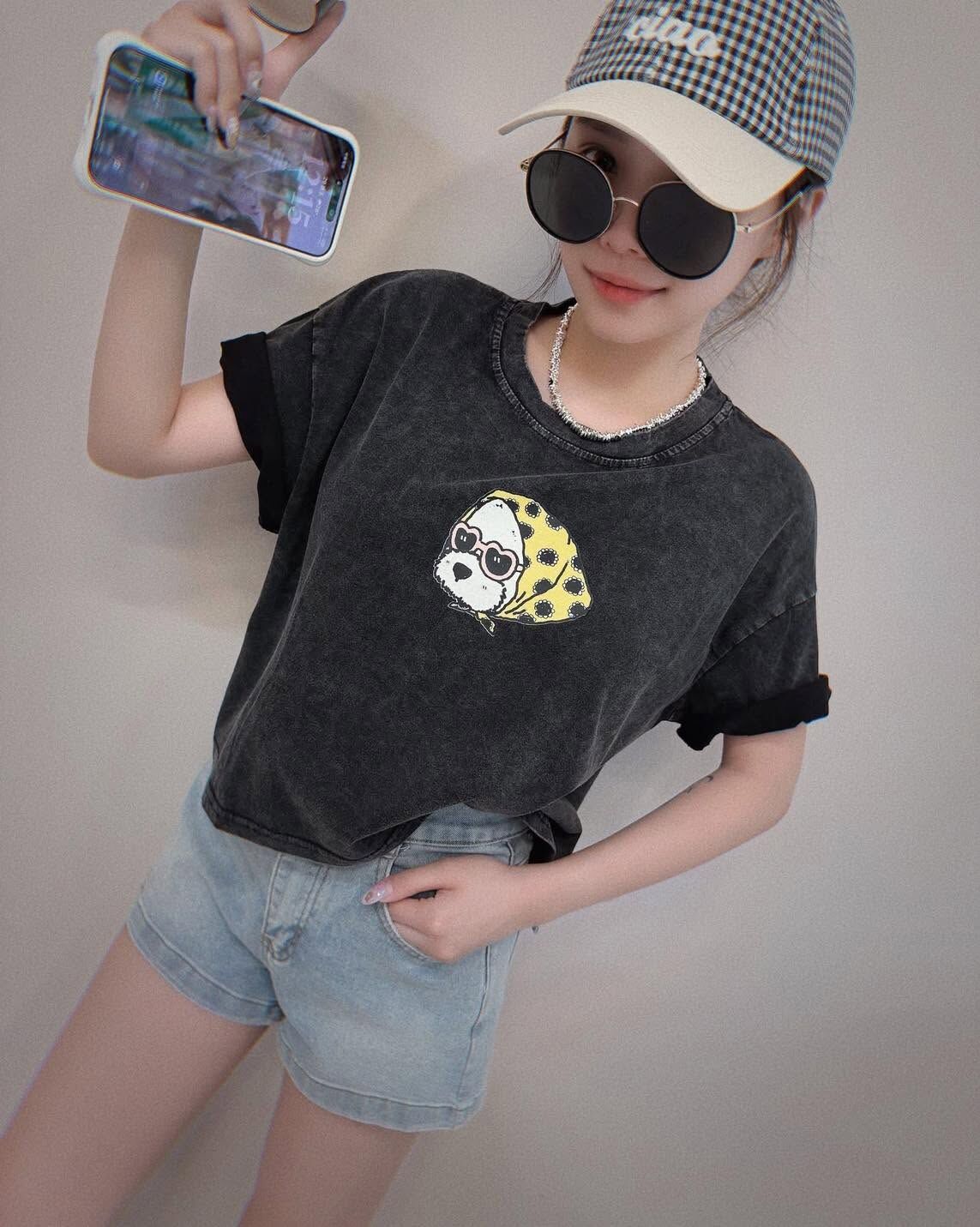 【可愛狗狗復古水洗設計棉tee】（現貨）
