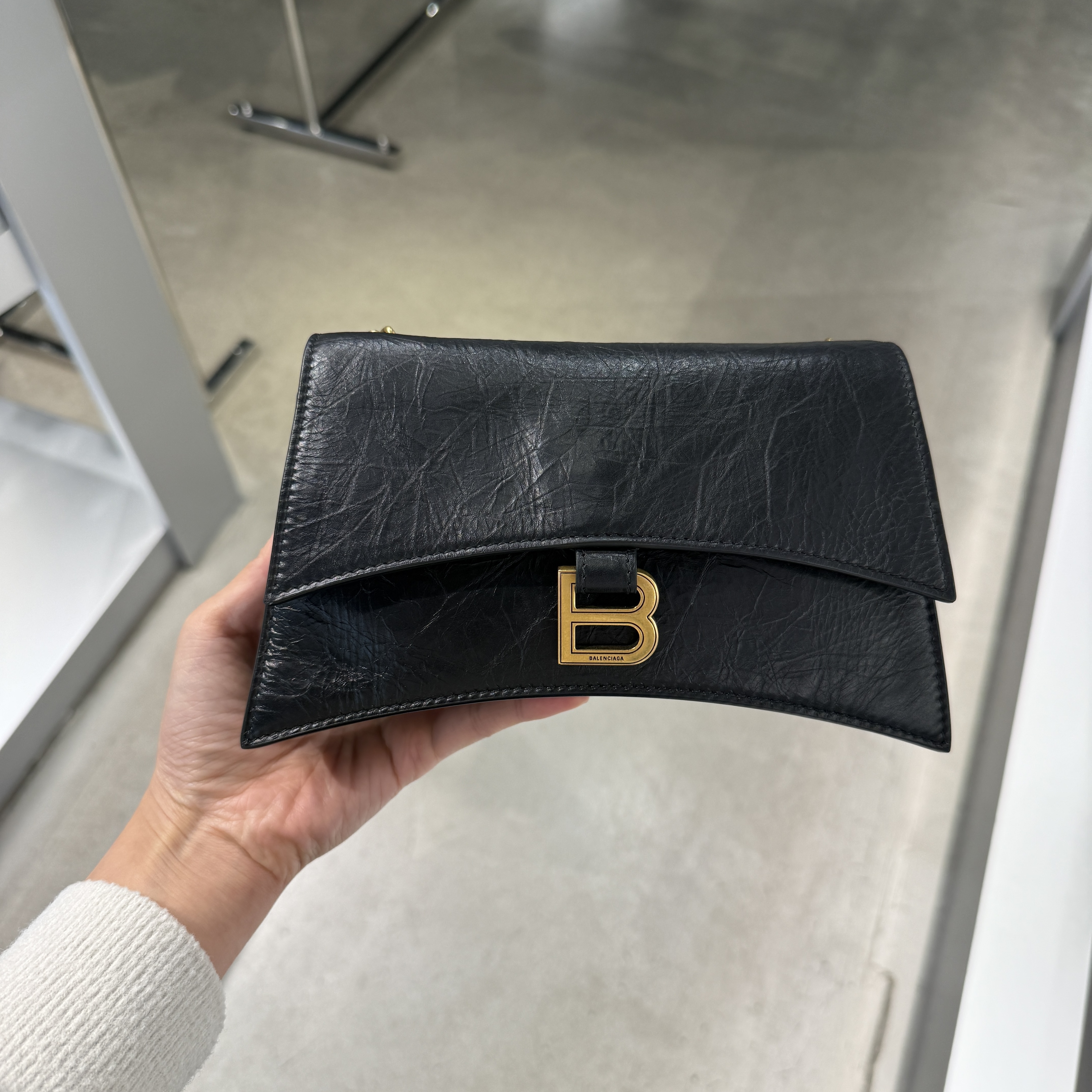 Balenciaga crush chain bag xs calf leather black 736016