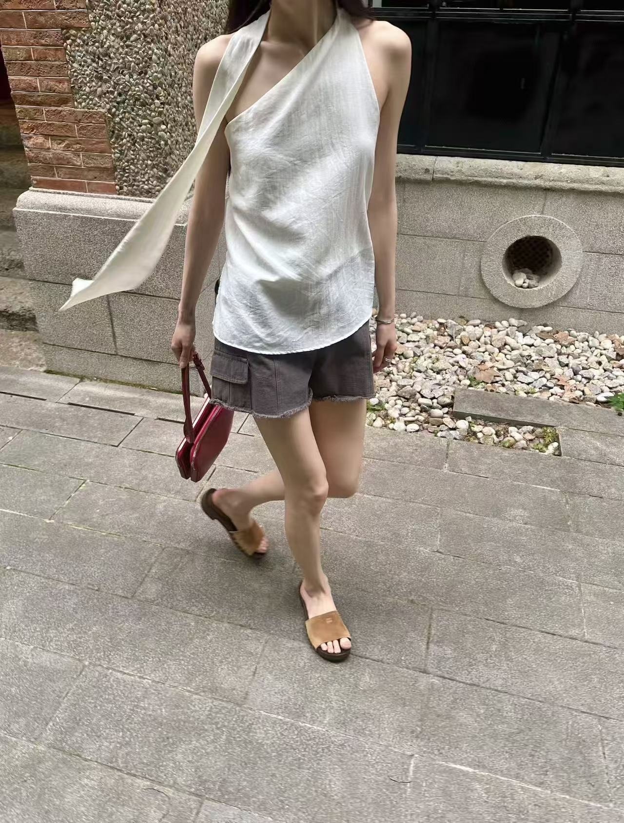 韓國設計感飄帶掛脖背心