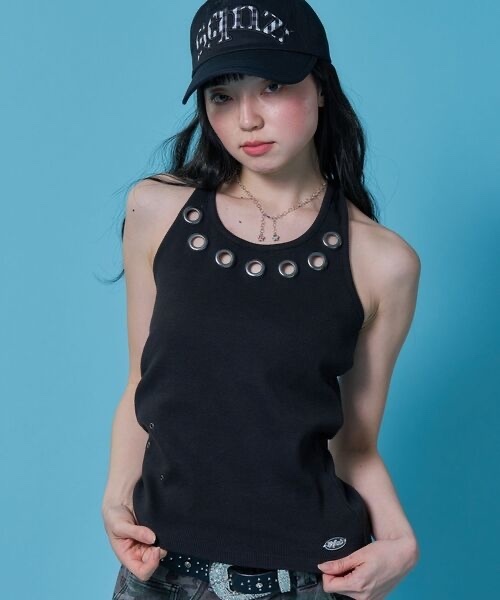 sqnz / halter neck eyelet tank top