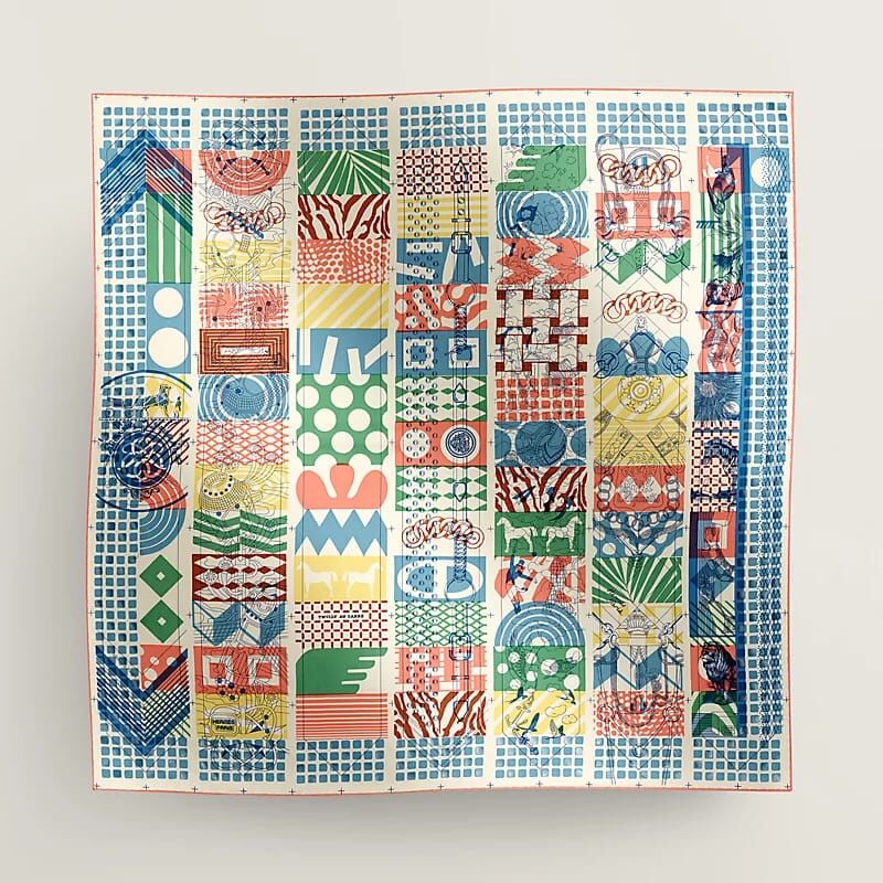 HERMES TWILLY AU BLOC LISTE VERNIE SCARF 90 BLEU/ROSE/VERT