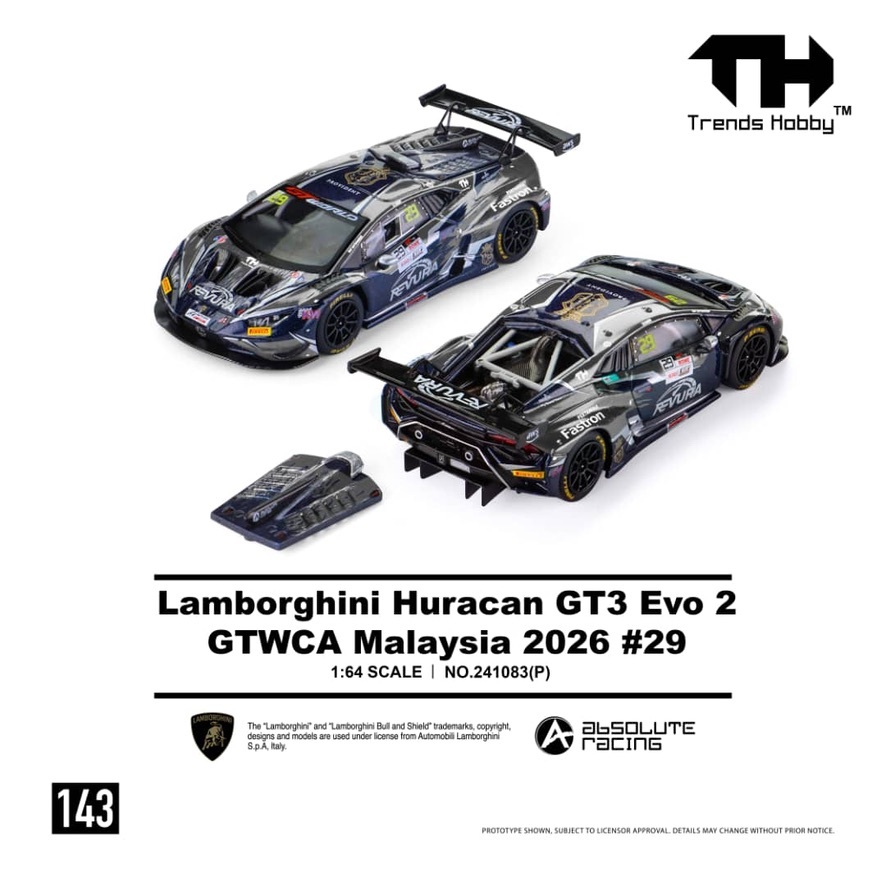預訂 Pre Order - Trends Hobby 1/64 Lamborghini Huracan GT3 EVO2 GTWCA Malaysia 2026 #29 Black-Blue Livery