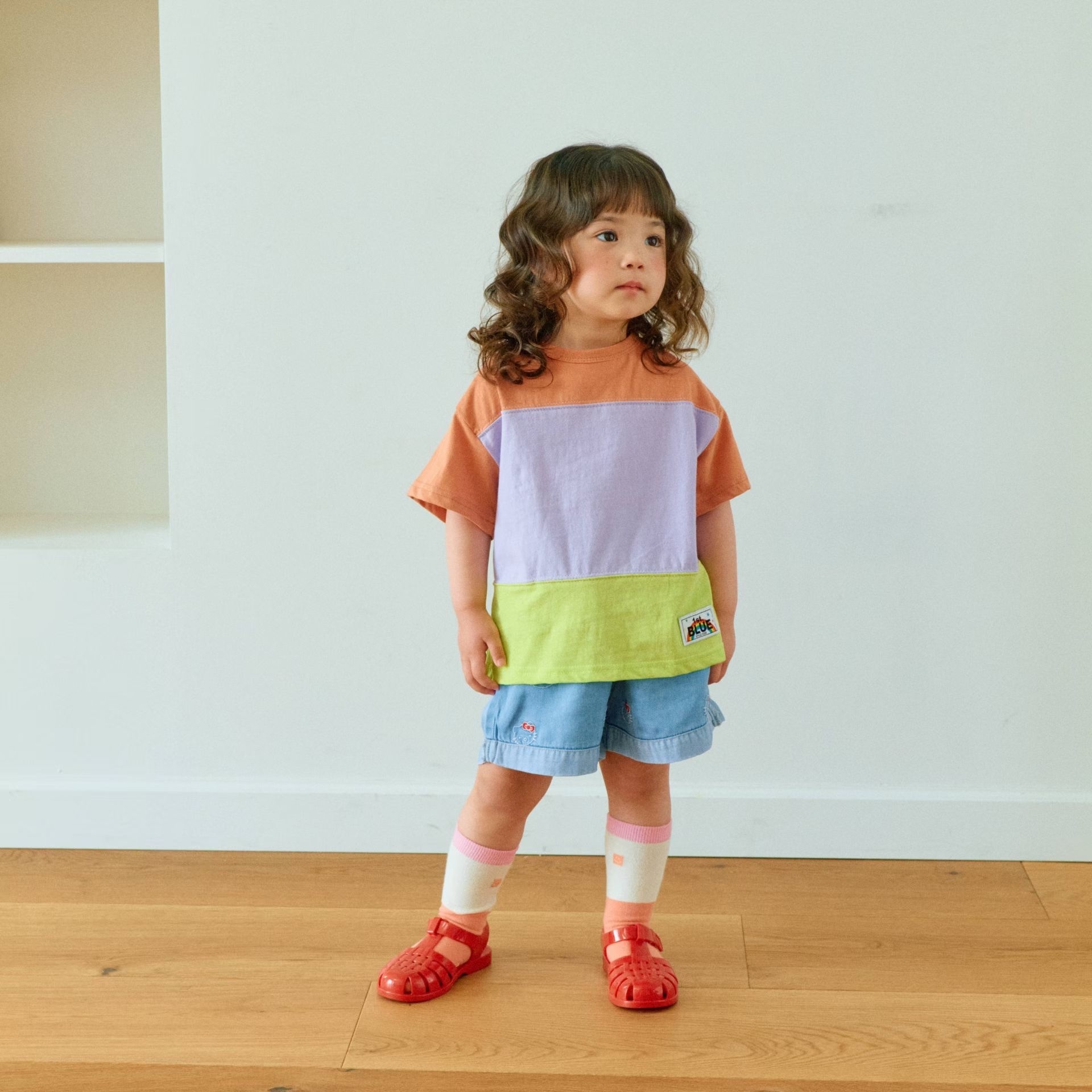 1st.Blue Color Block Casual Tee