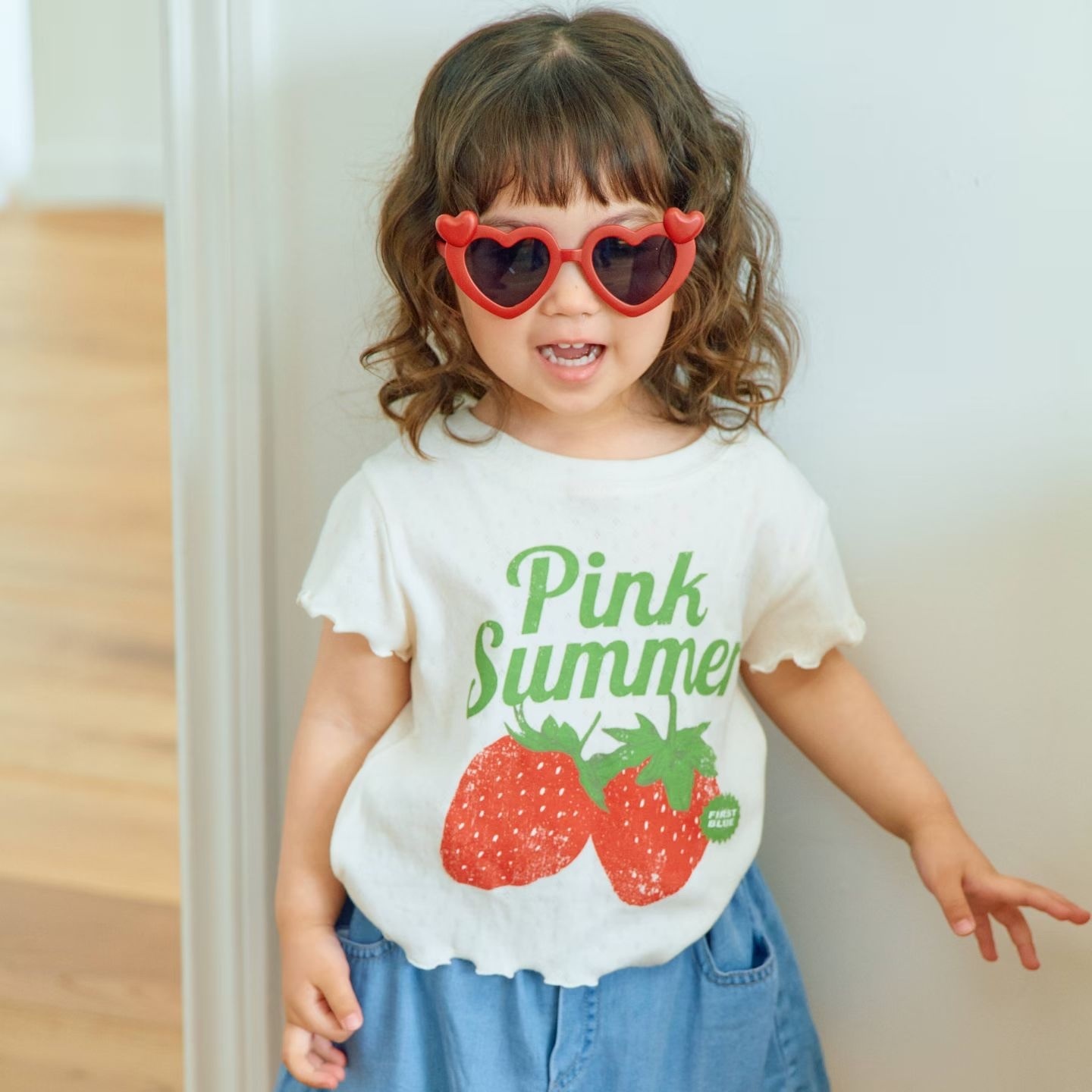 1st.Blue Strawberry Ruffle Tee