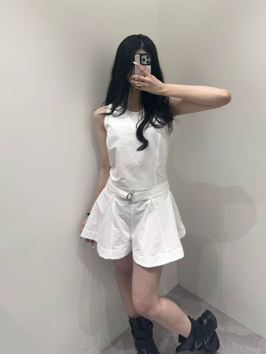 無袖腰帶連身短褲
