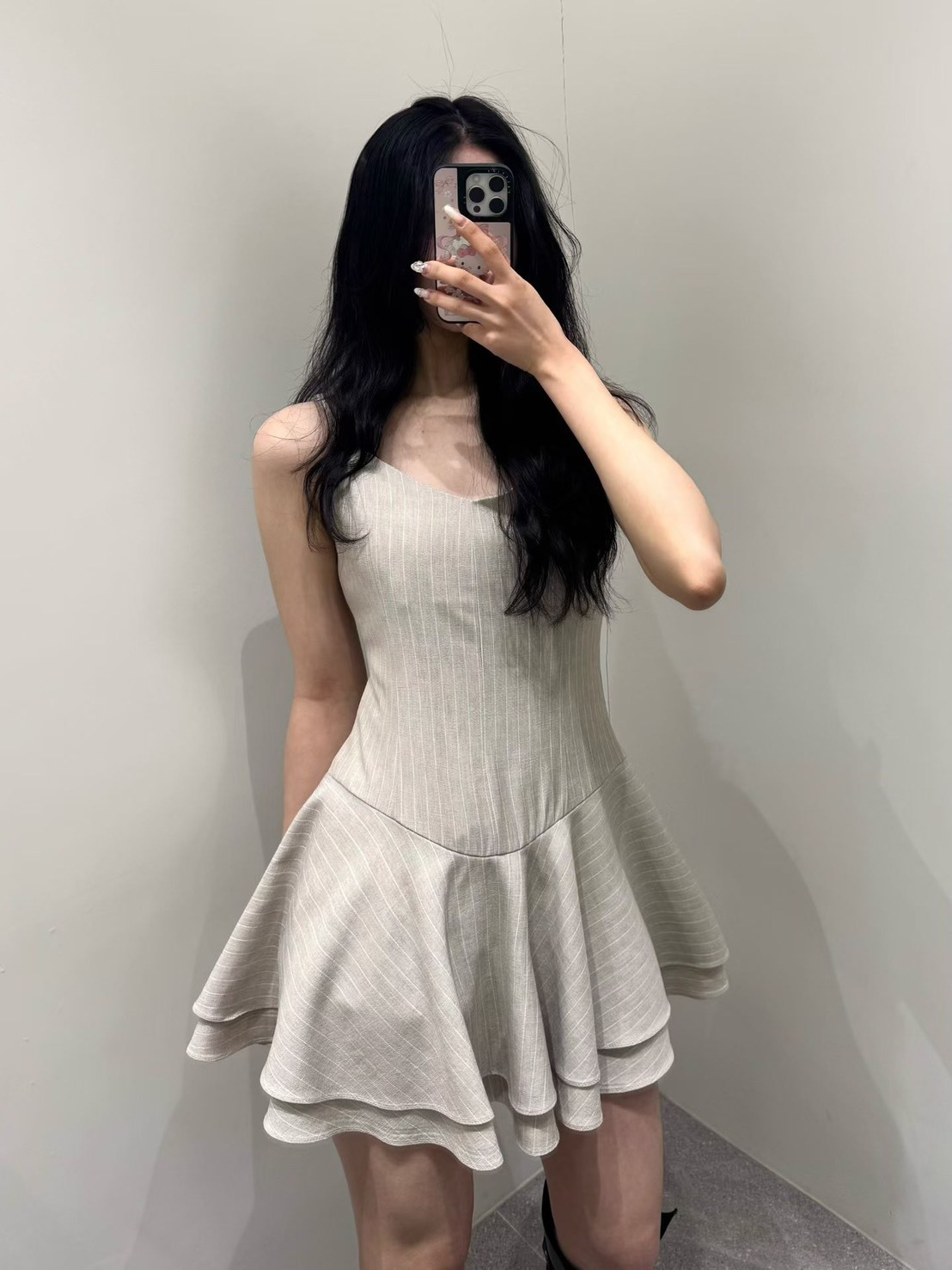 直線吊帶傘裙短洋裝