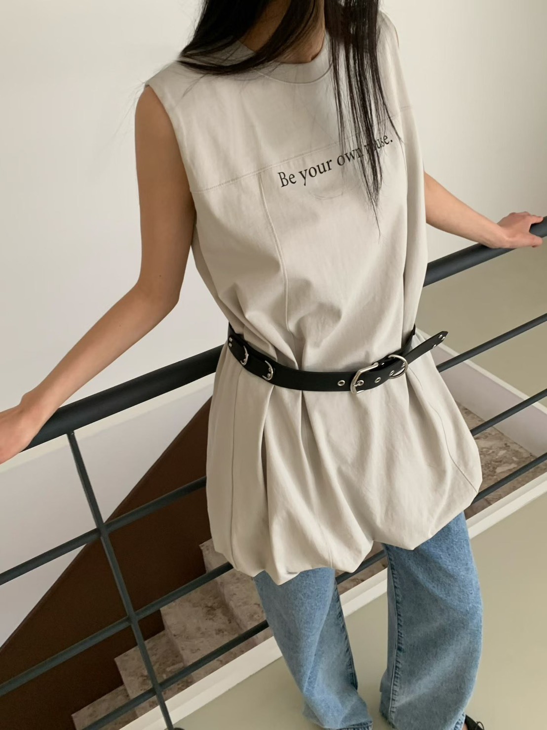 BE YOUR...無袖泡泡短洋裝 (不含腰帶)