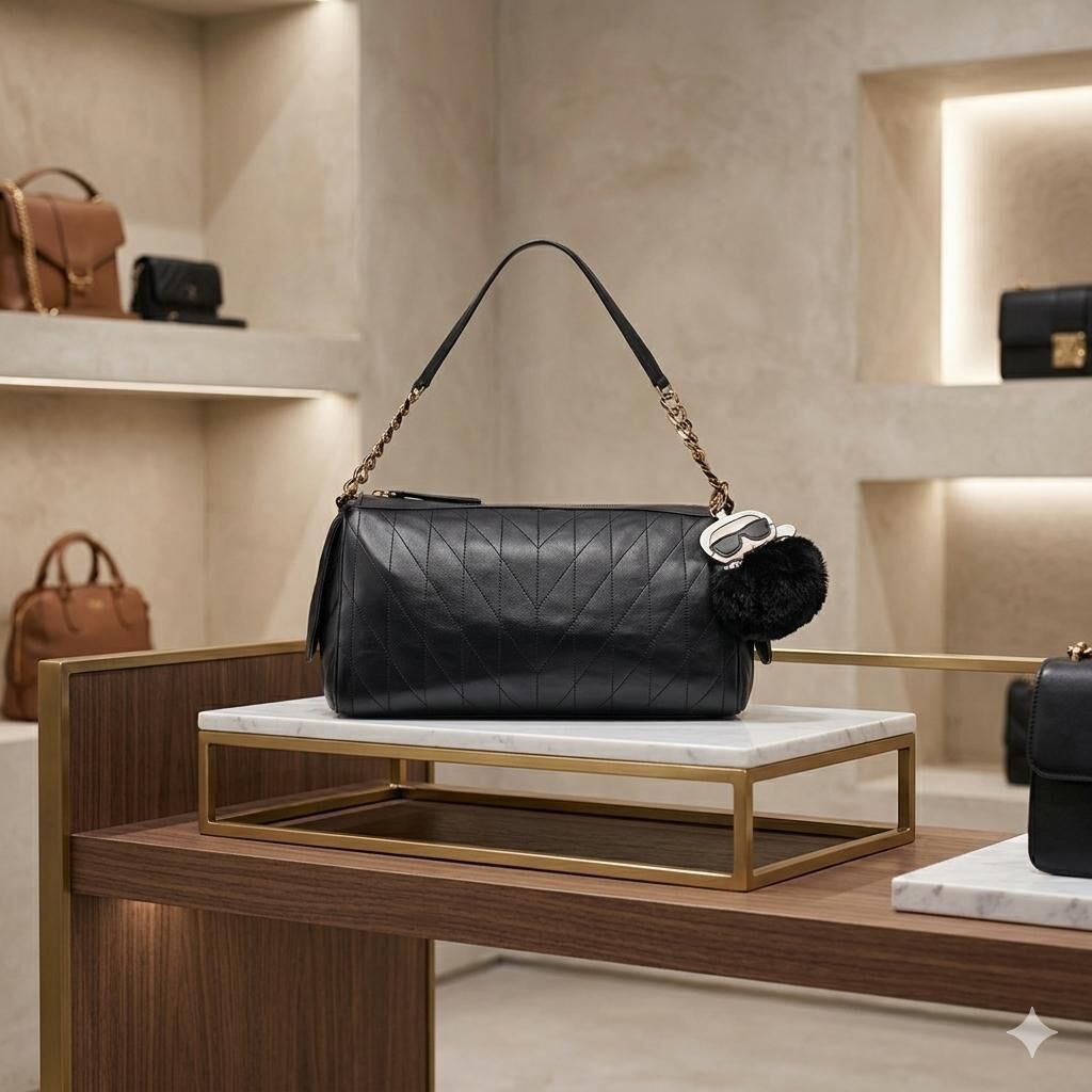 【預購】Karl Lagerfeld H0617501 黑色毛球手提包