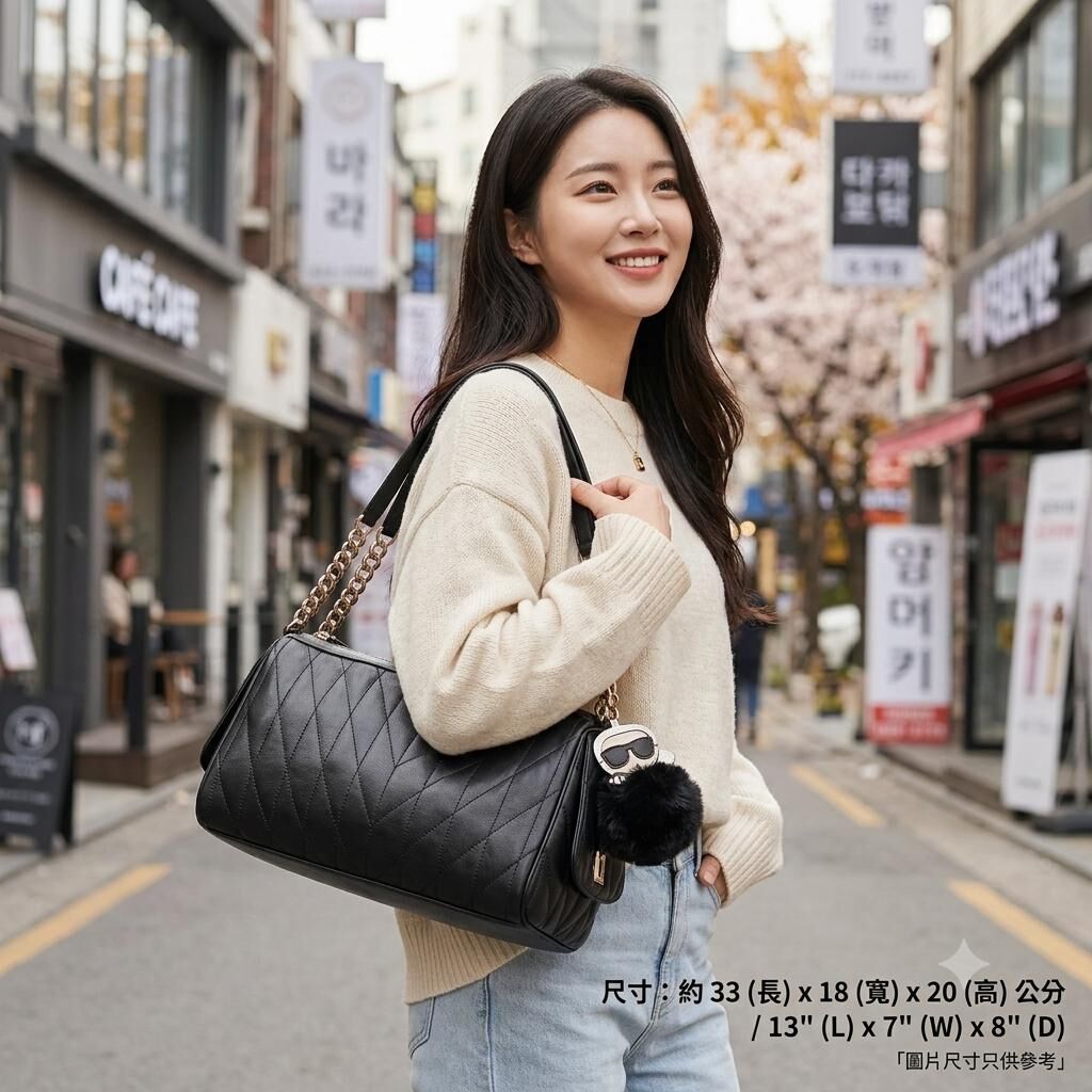 【預購】Karl Lagerfeld H0617501 黑色毛球手提包