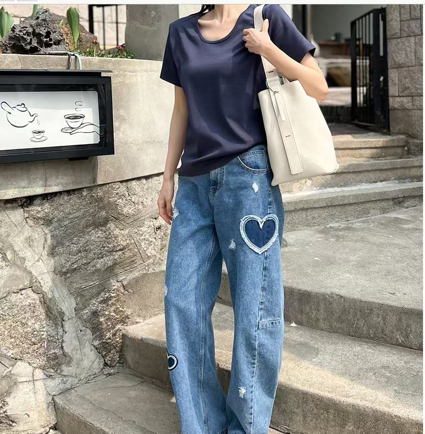 7007大小愛心牛仔長褲