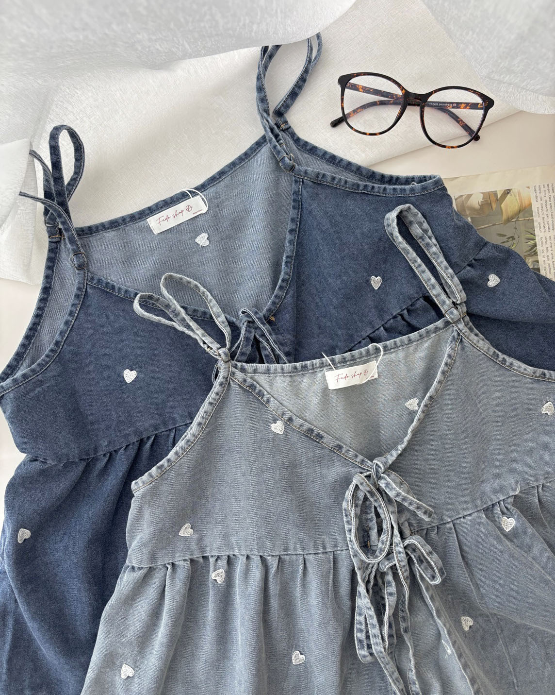 法朵Fado shop｜滿版愛心💙雙綁帶牛仔吊帶背心 150B004 兩色