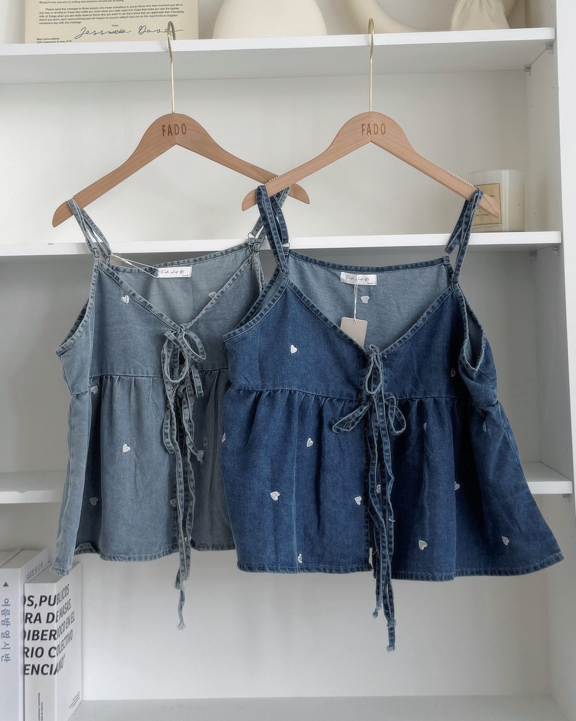 法朵Fado shop｜滿版愛心💙雙綁帶牛仔吊帶背心 150B004 兩色