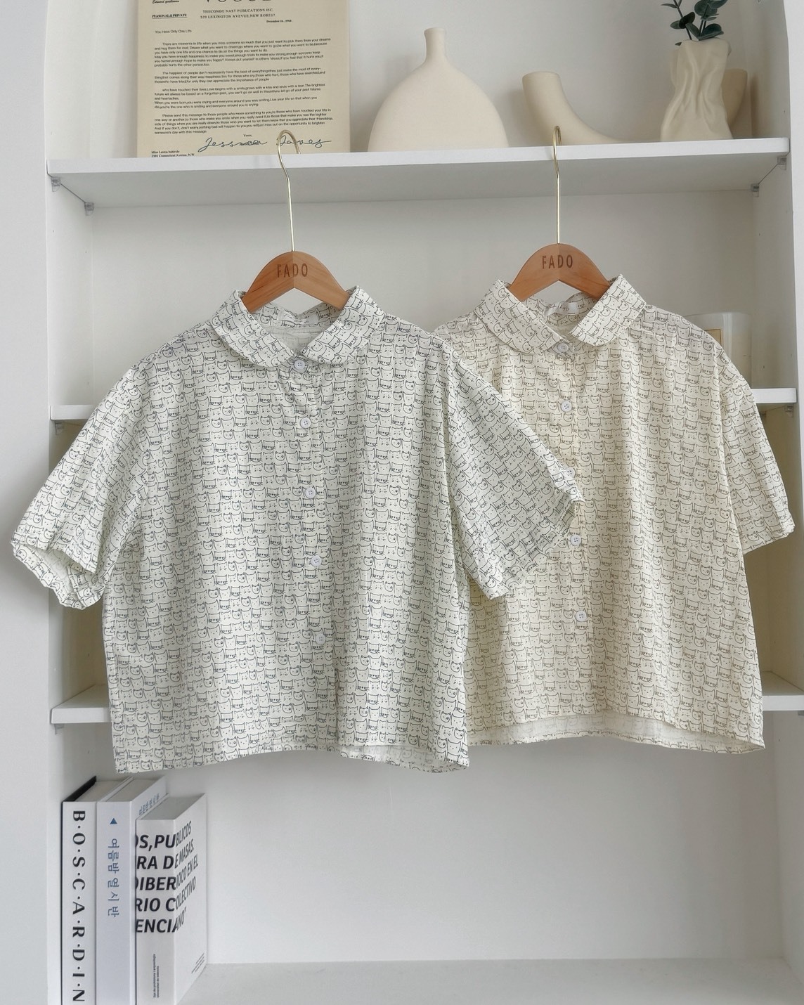 法朵Fado shop｜軟萌貓奴日誌🐾慵懶寬鬆印花短袖襯衫 3725017 兩色