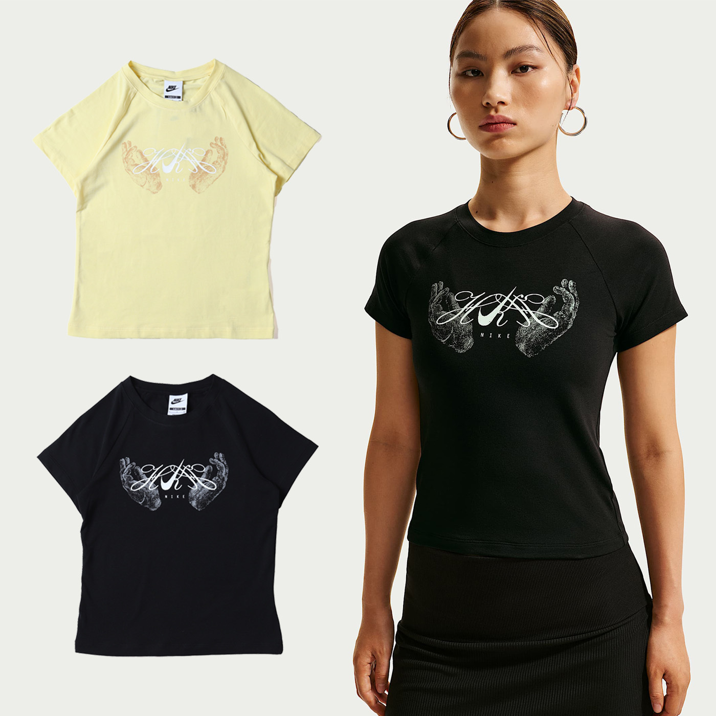 女款 NIKE X HKH 黃色 黑色 許光漢 聯名款 手 印花 刺繡LOGO 修身 短T【JF5957】NKTF