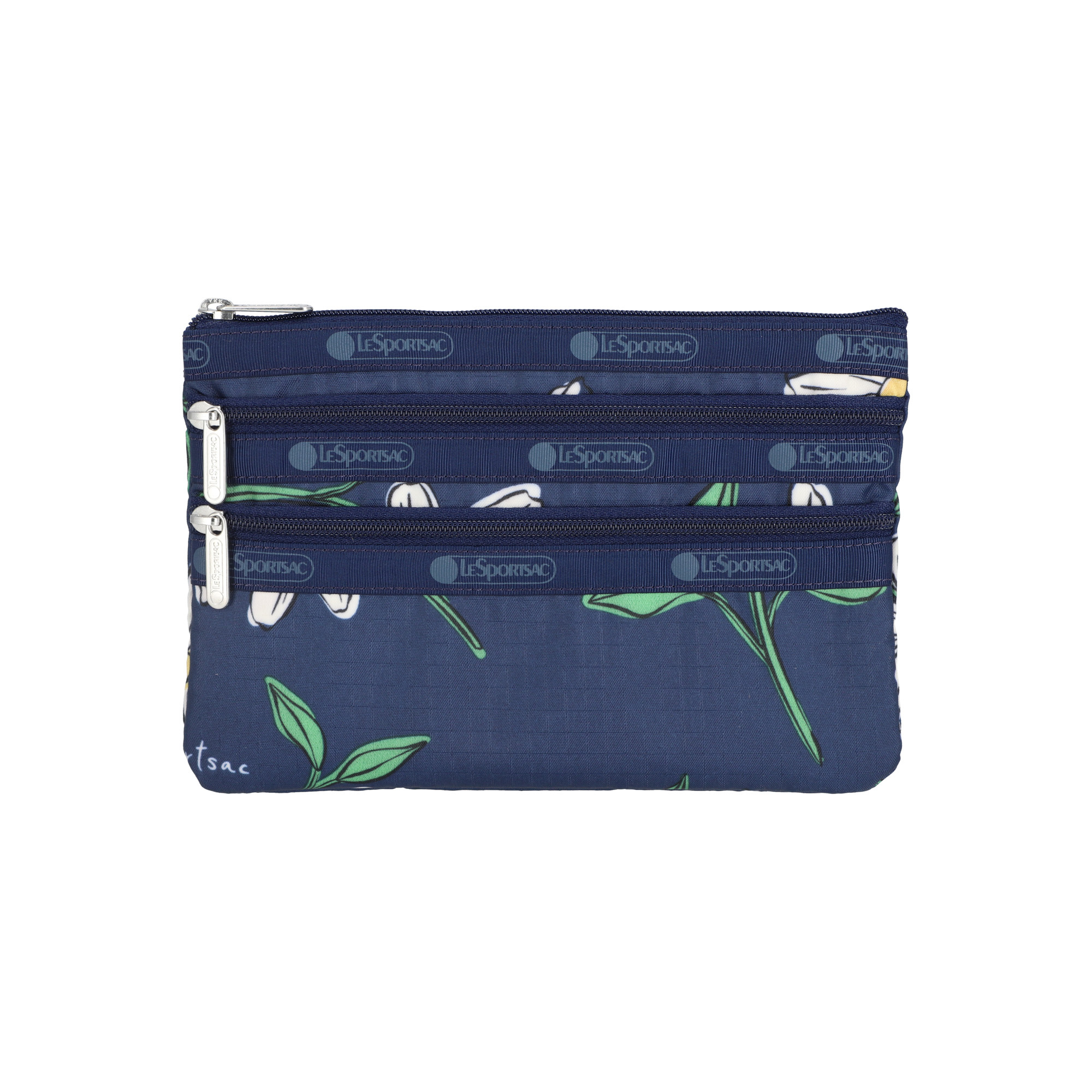 三拉鍊化妝袋 (FLORAL BLOOMS NAVY)