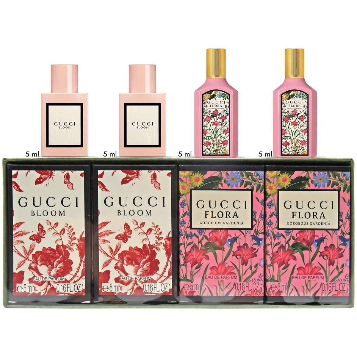 GUCCI 古馳迷你女士香氛特惠組5ml*4入 花悅綻放 梔子花 (花悅淡香精5ml*2+華麗梔子花5ml*2)(平行進口)