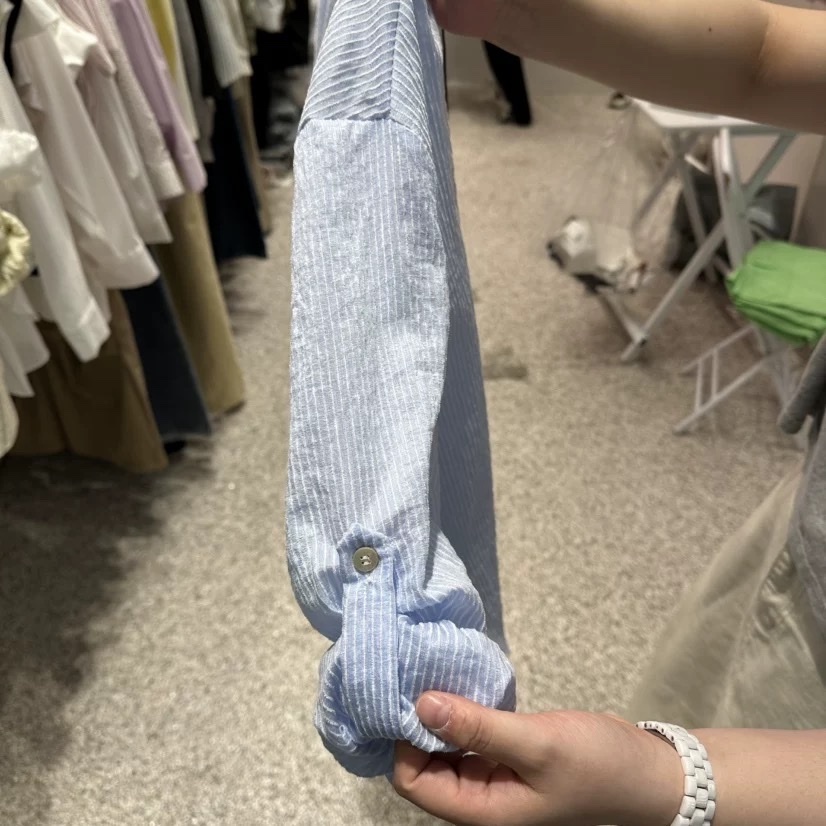 133 韓國光澤感清新條紋寬鬆襯衫
