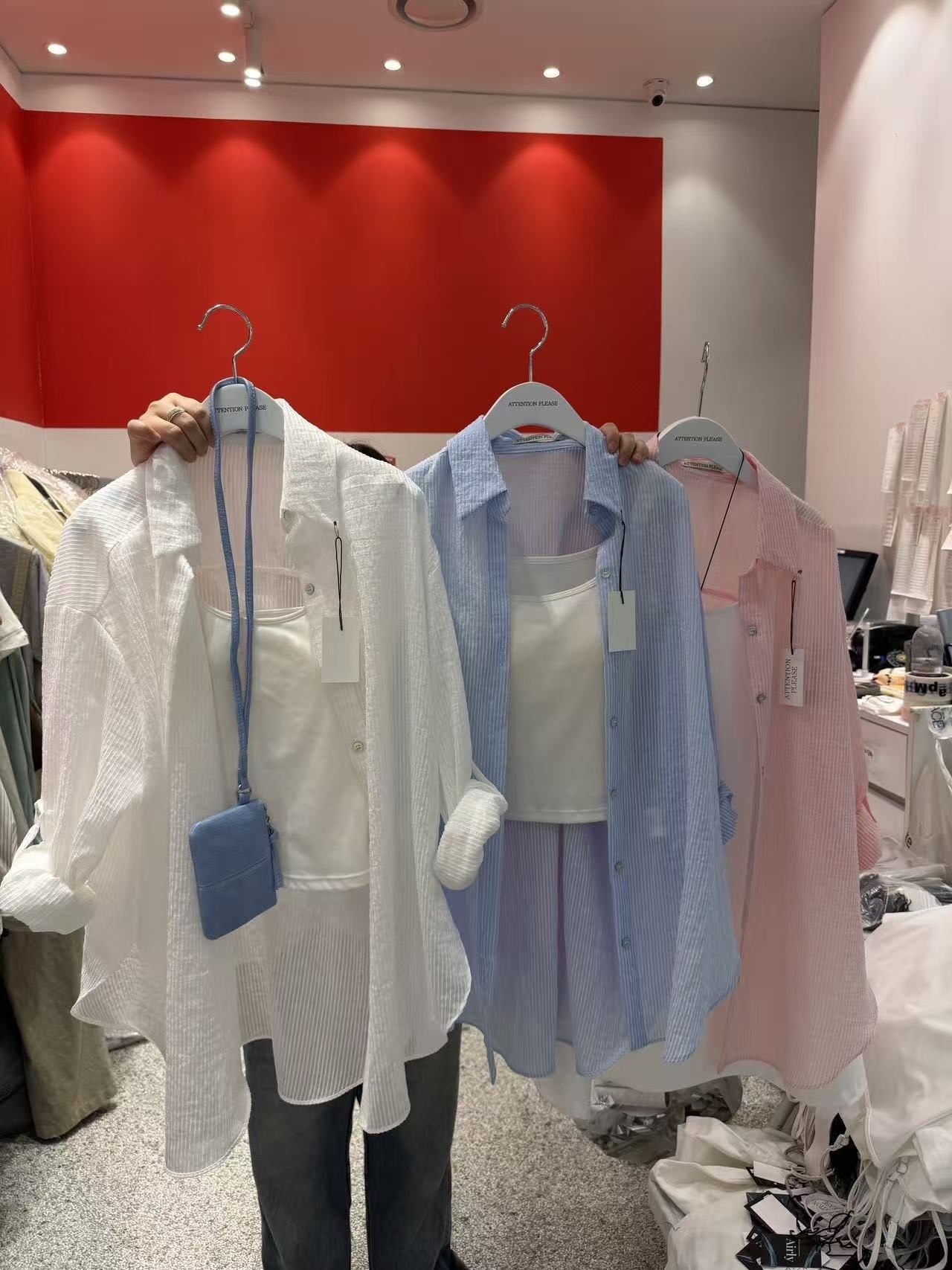 133 韓國光澤感清新條紋寬鬆襯衫