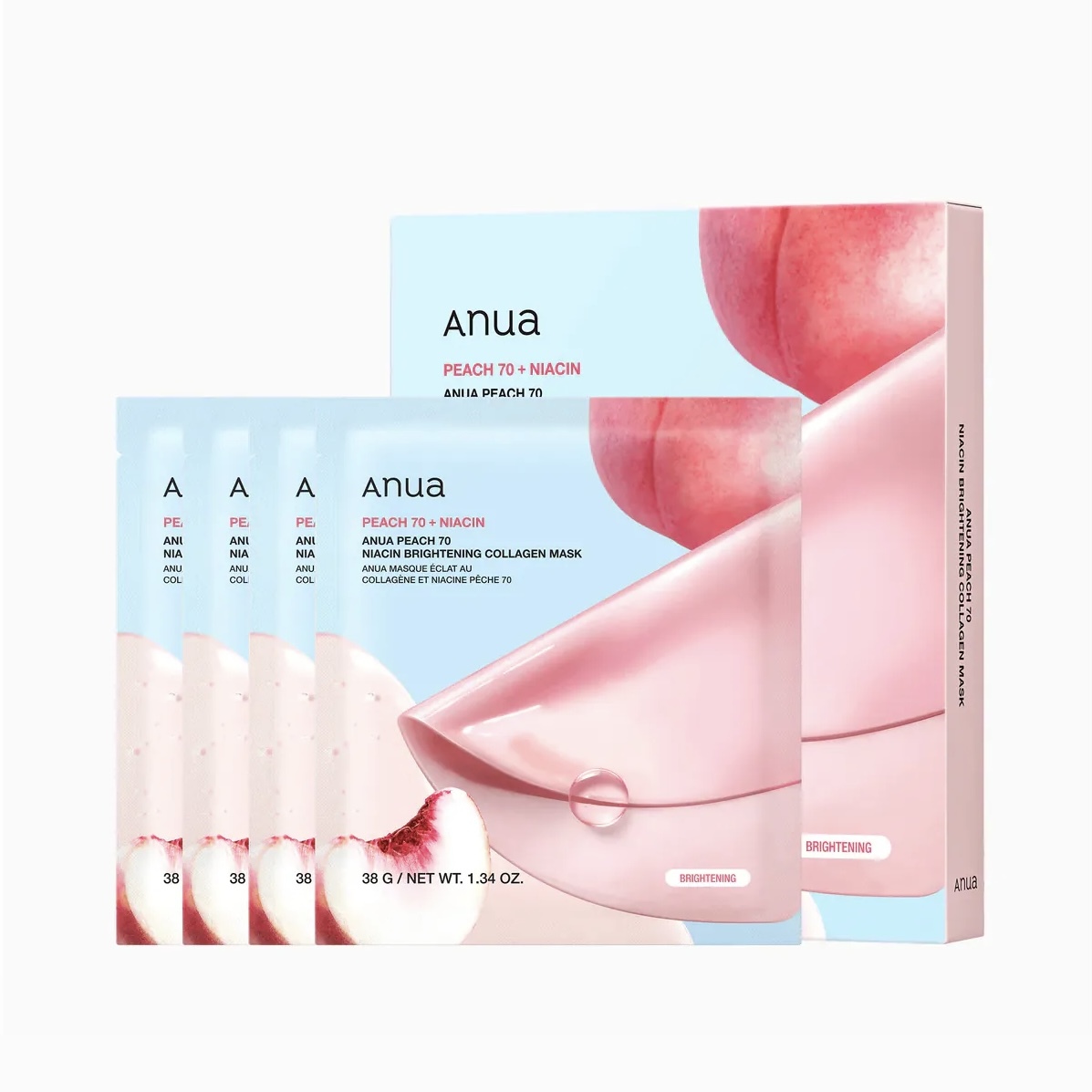 ANUA 水蜜桃70%煙酰胺亮白膠原蛋白面膜 4ea