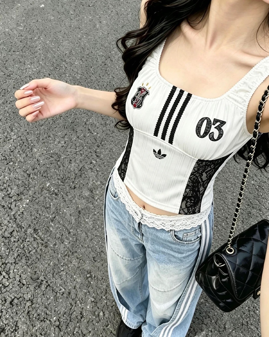 ADIDAS ORIGINALS 復古 蕾絲條紋 圓領無袖 運動背心 女款