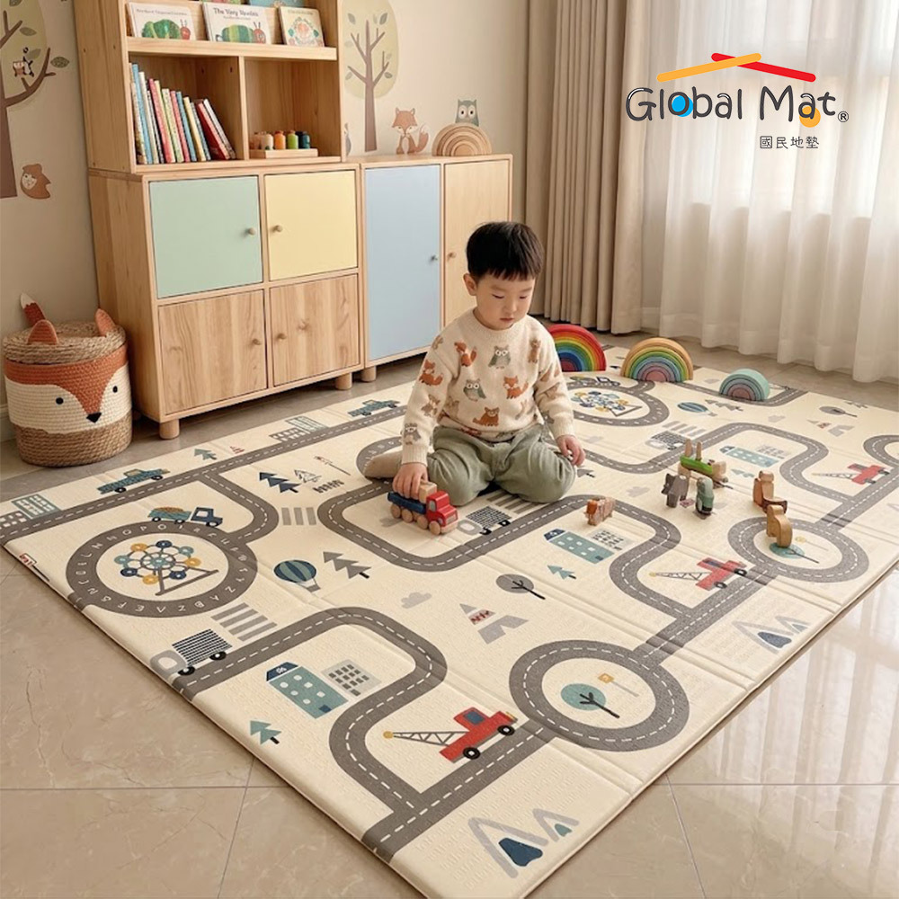 限時免運【Global mat】國民地墊 2CM 加厚雙面 XPE 摺疊地墊 - 軌道樂園 D5 (200 x 180)