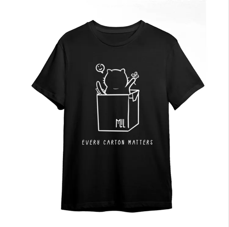 Mil Mill 喵坊Tee｜ Every Carton Matters 紙箱喵喵款（黑白灰三色 Size XS-XXL）