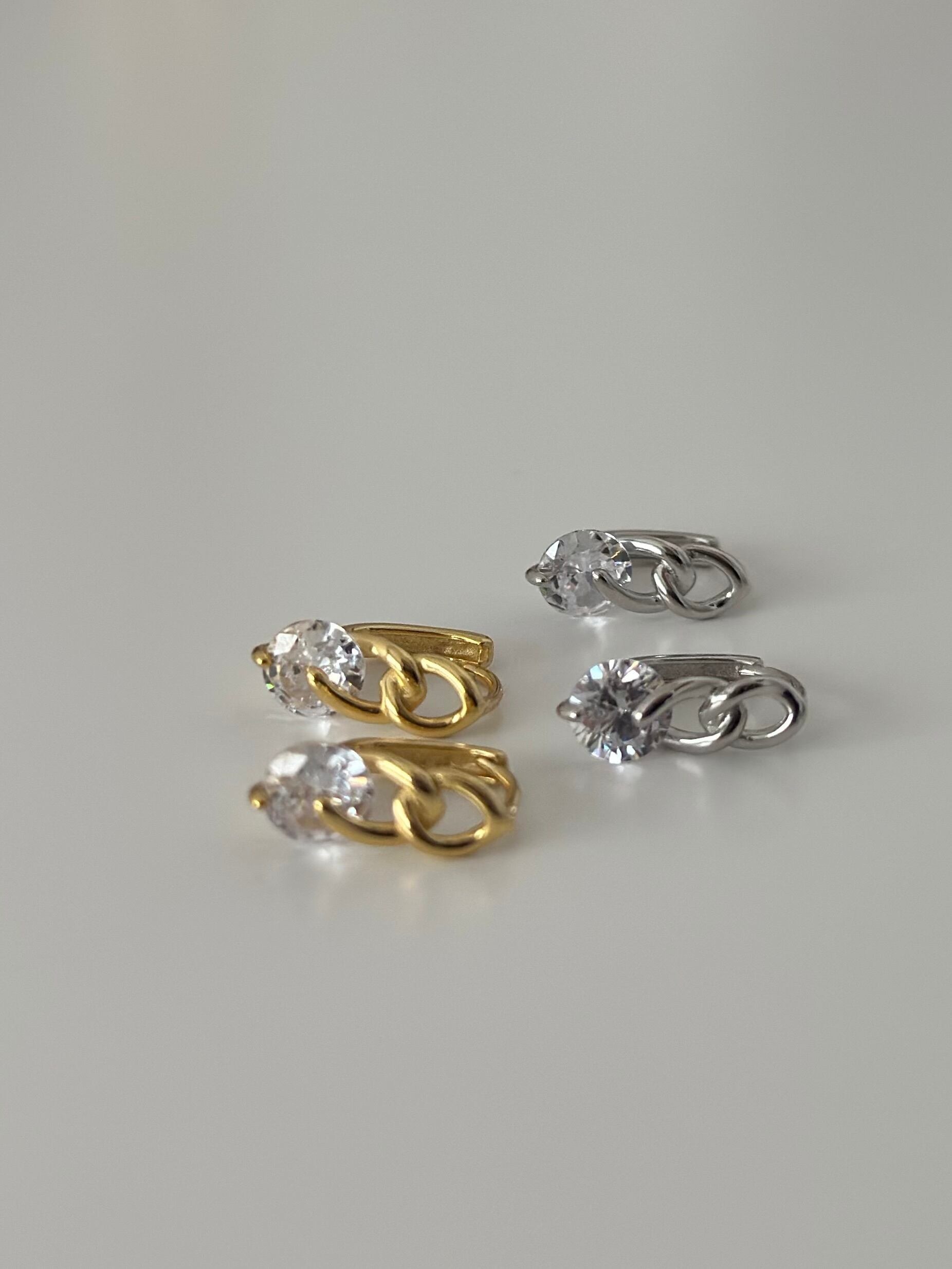 S925 stone x chain hoop pierce