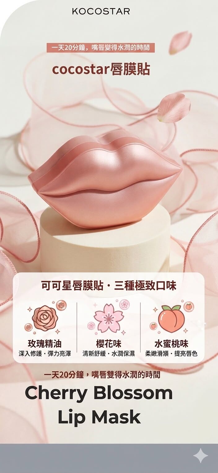 UA22 KOCOSTAR 可可星唇膜20片裝 EXP 玫瑰 2/28 櫻花 01/28 水蜜桃11/27 買兩盒送DUBU漱口珠  MADE IN KOREA