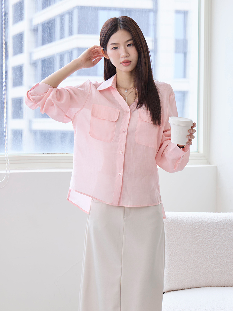 OH!HER 涼感苧麻V領襯衫（50%萊賽爾）
