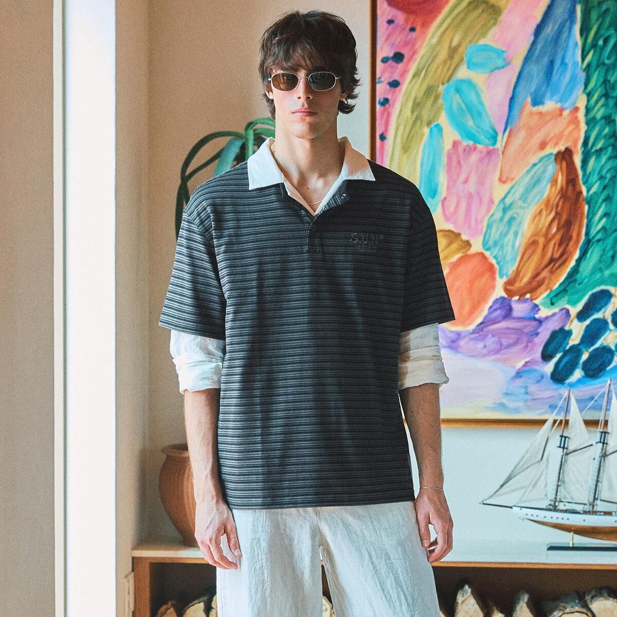 韓國代購 NEW BALANCE UNI Sun-Kissed Stripe Henley Neck Tee