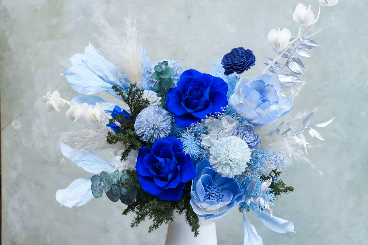 永生花盆花高腳盆花-藍玫瑰5