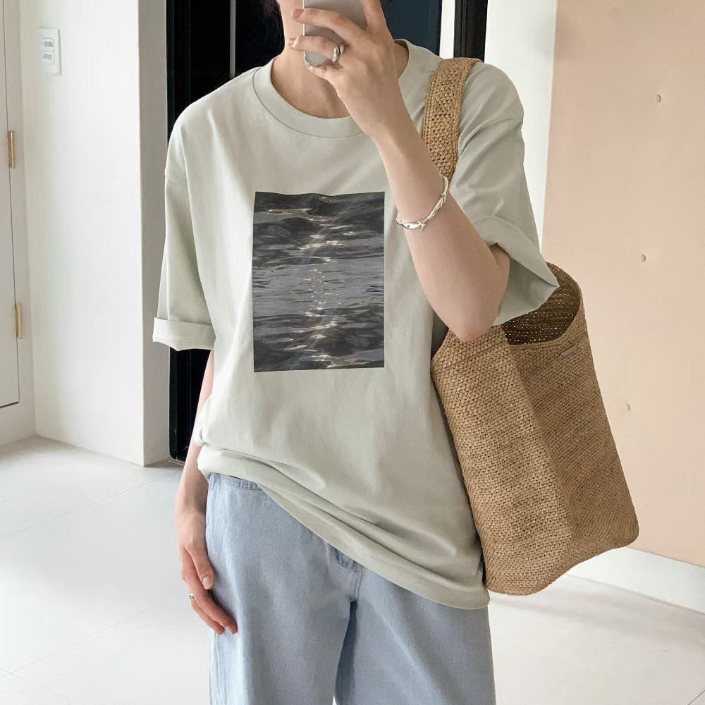 大海相片圖案寬鬆感圓領棉TEE / 2色