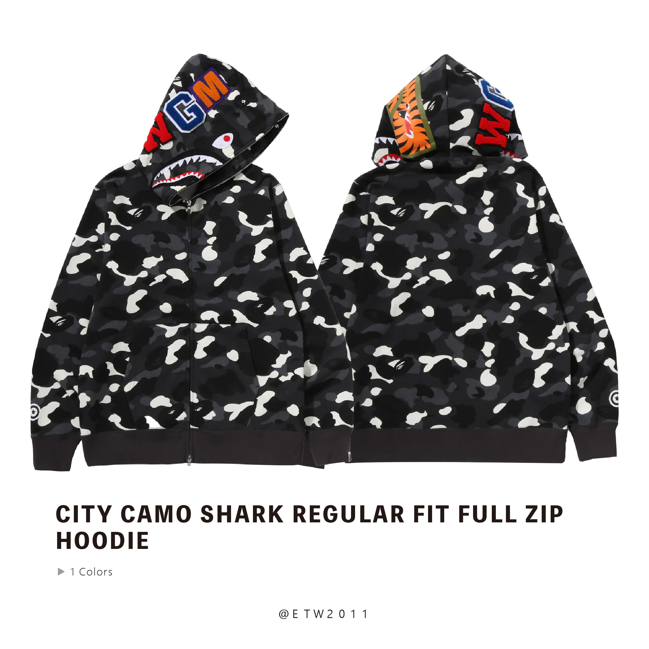 ☆ETW☆【EASY TO WEAR】BAPE City Camo Shark Regular Fit Full Zip Hoodie 猿人 迷彩 夜光 螢光 連帽 外套