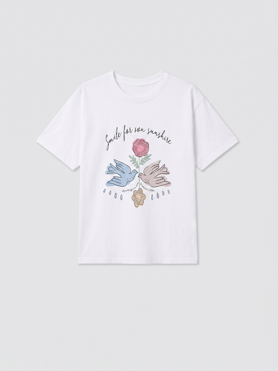 字母鴿印花寬鬆棉TEE