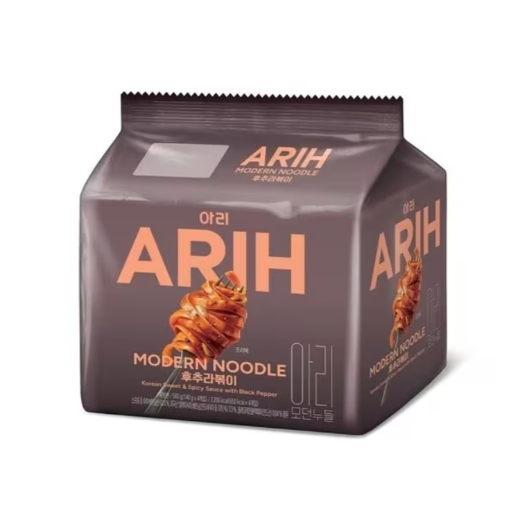 Y20 BTS ARIH Modern Noodle 寬扁乾拌拉麵 (一袋4小包) - 【黑胡椒辣炒年糕味】｜到期日: 2026-11