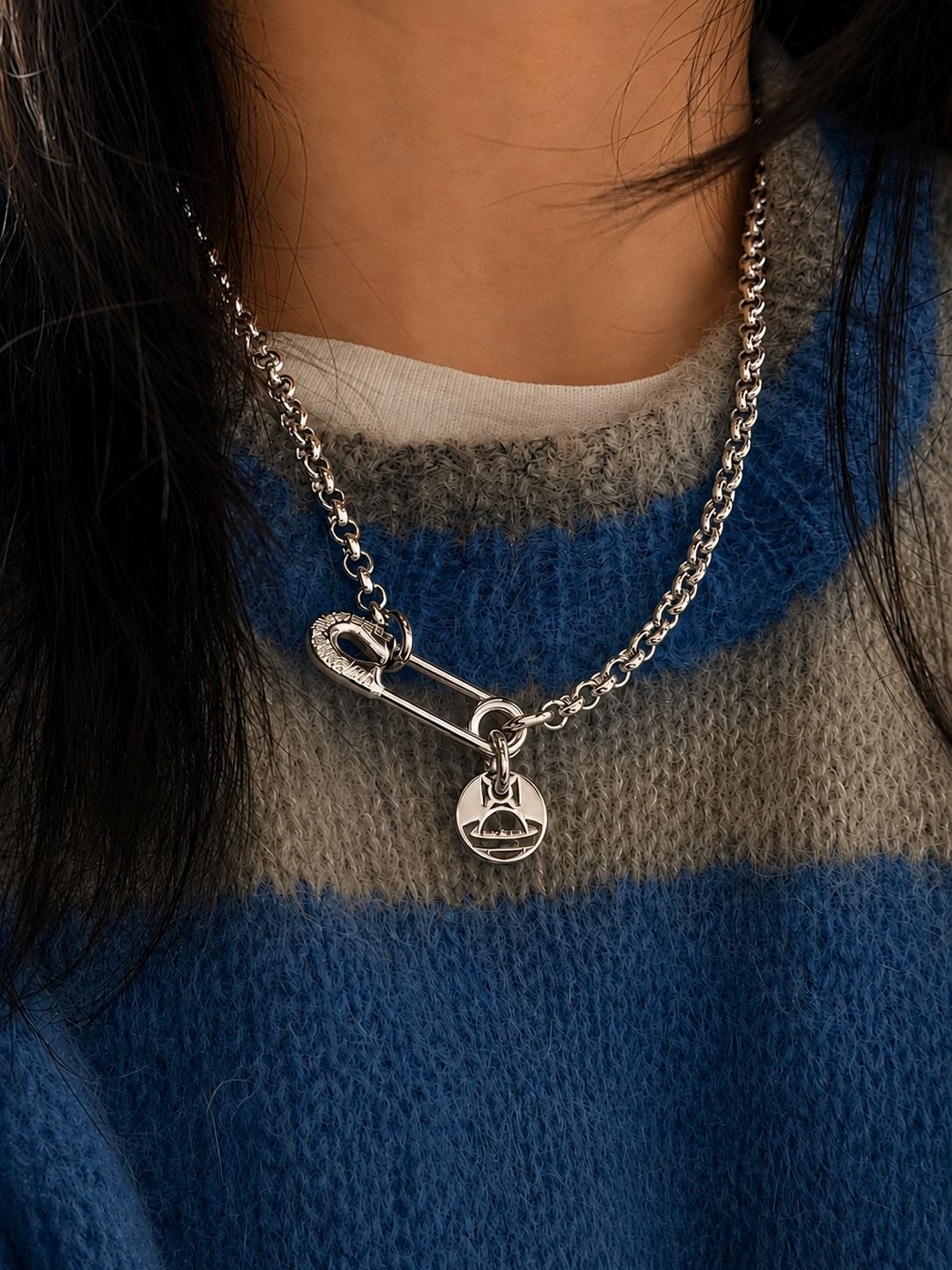 (預購）男友戴🖤Vivienne Westwood Man Imogene Necklace  土星別針項鍊  西太后 迴紋針 粗鍊