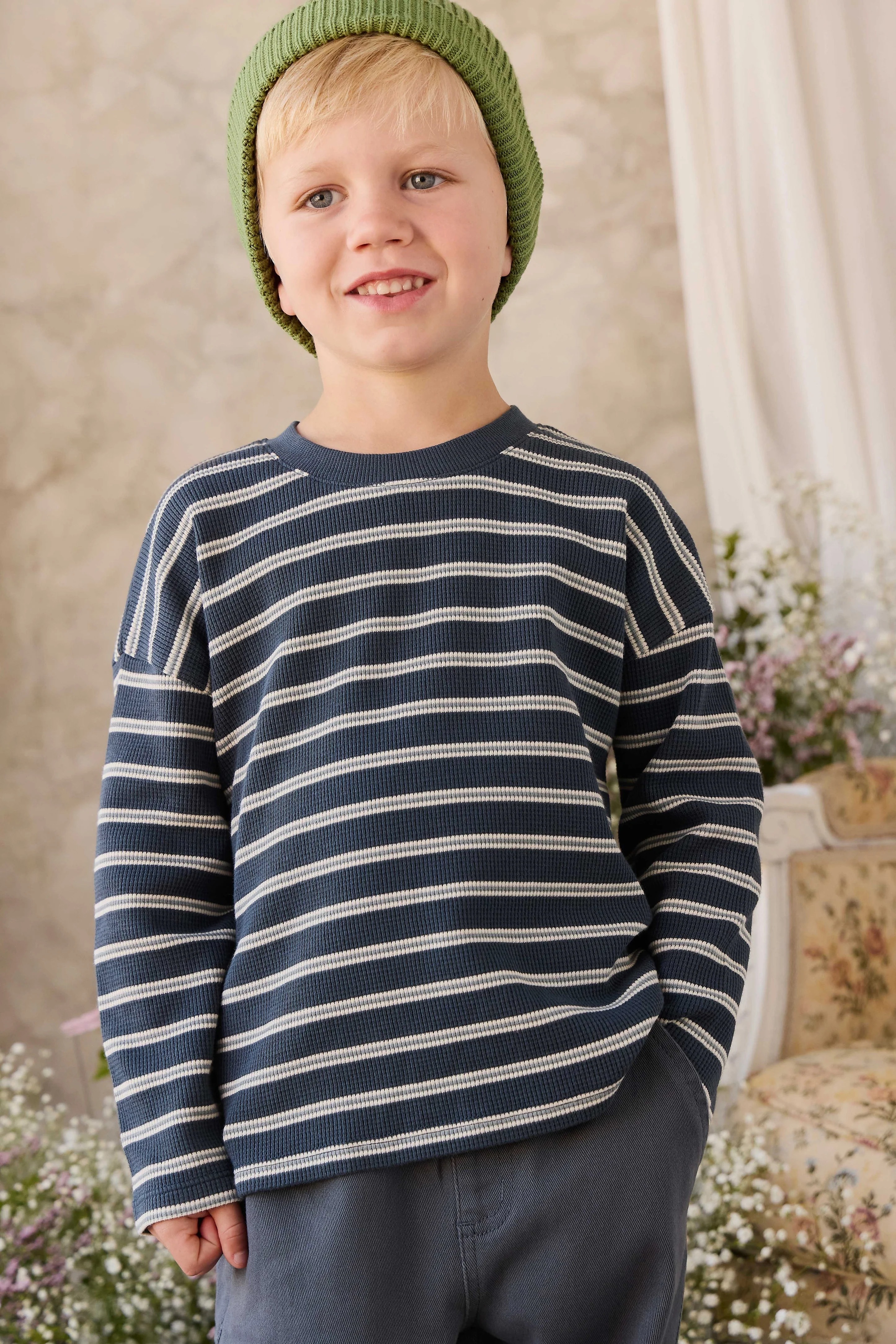 【預購】JAMIE KAY -Organic Cotton Waffle Leith Long Sleeve Top（Dreamer Stripe Captain）