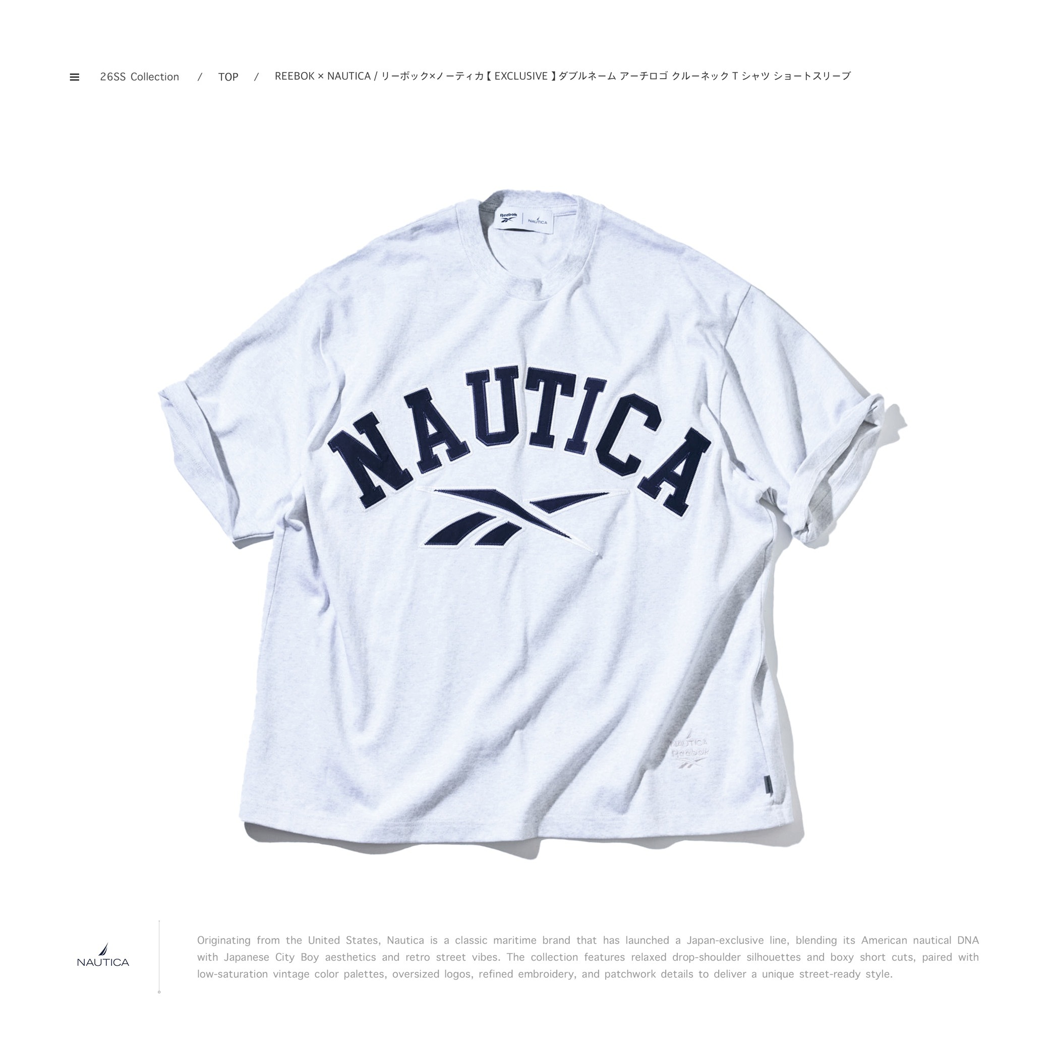 [ 預約販売 ]  Reebok × NAUTICA / リーボック×ノーティカ 厚磅 刺繡 寬鬆 短衫