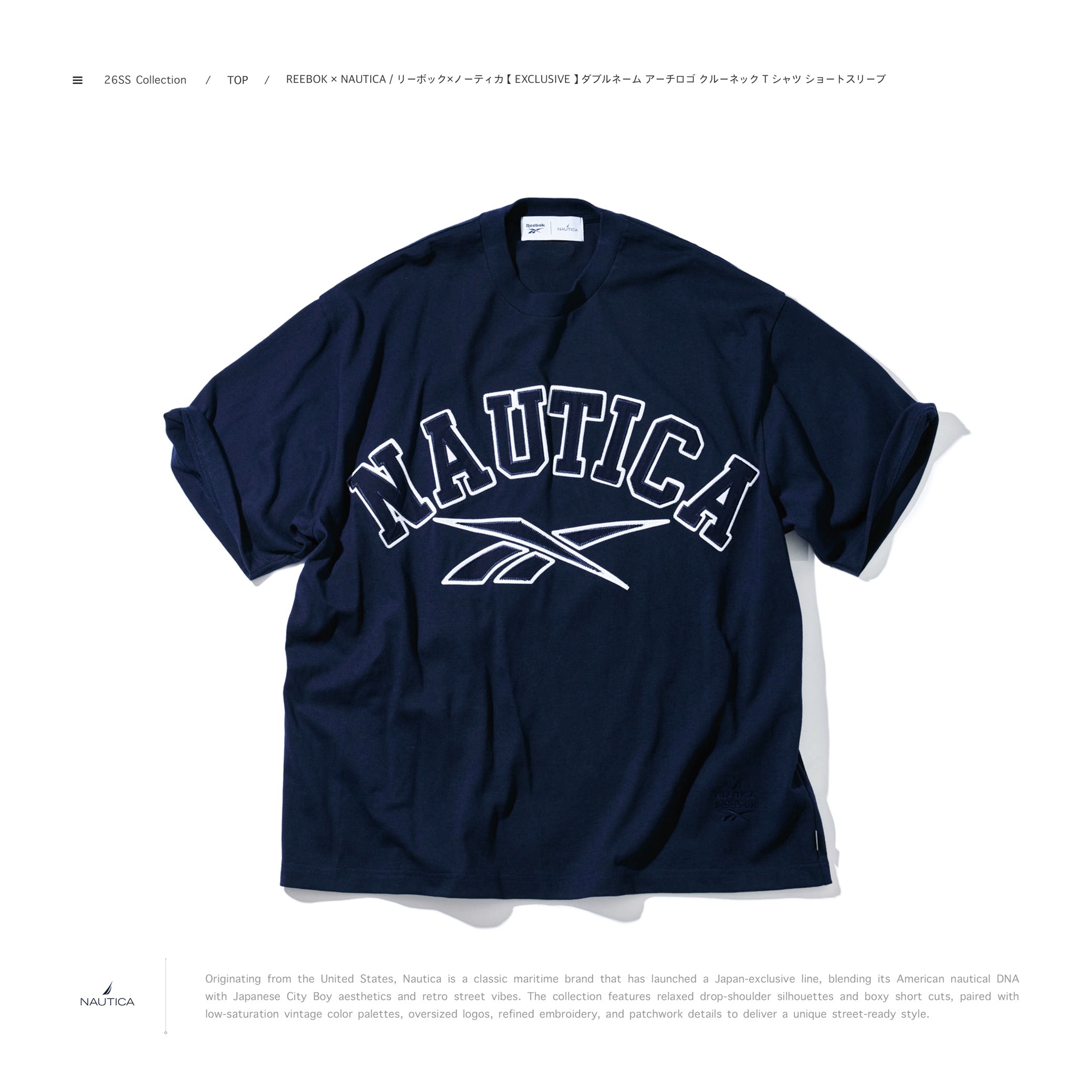 [ 預約販売 ]  Reebok × NAUTICA / リーボック×ノーティカ 厚磅 刺繡 寬鬆 短衫