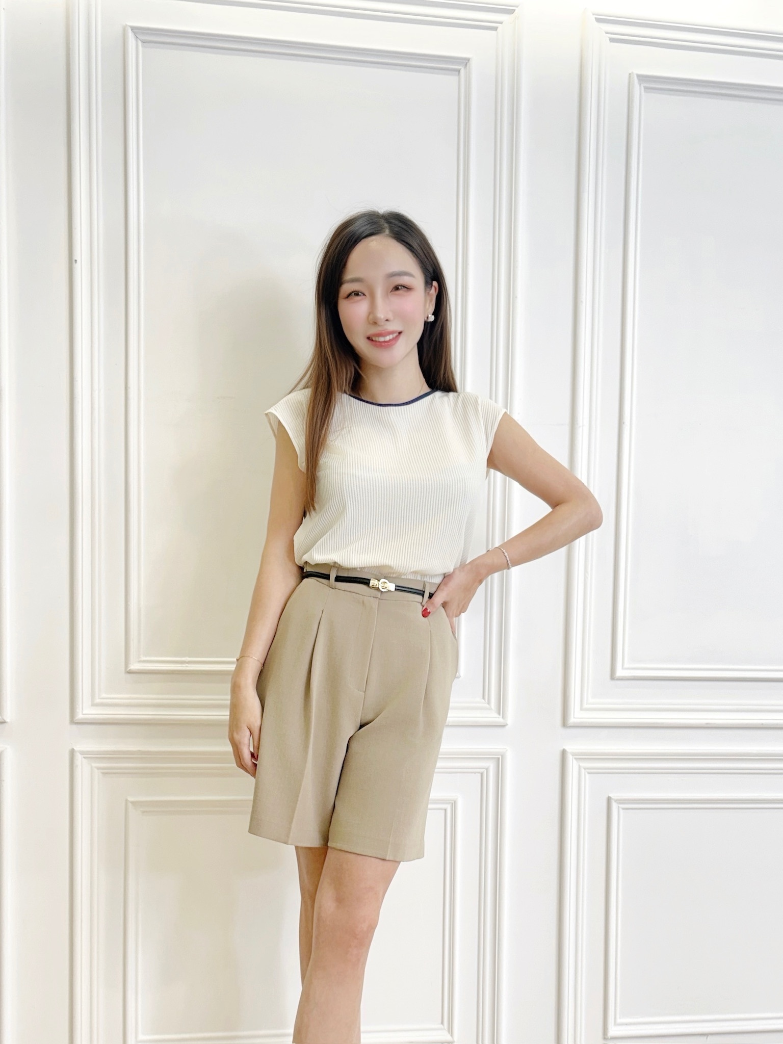 撞色滾邊坑條針織背心