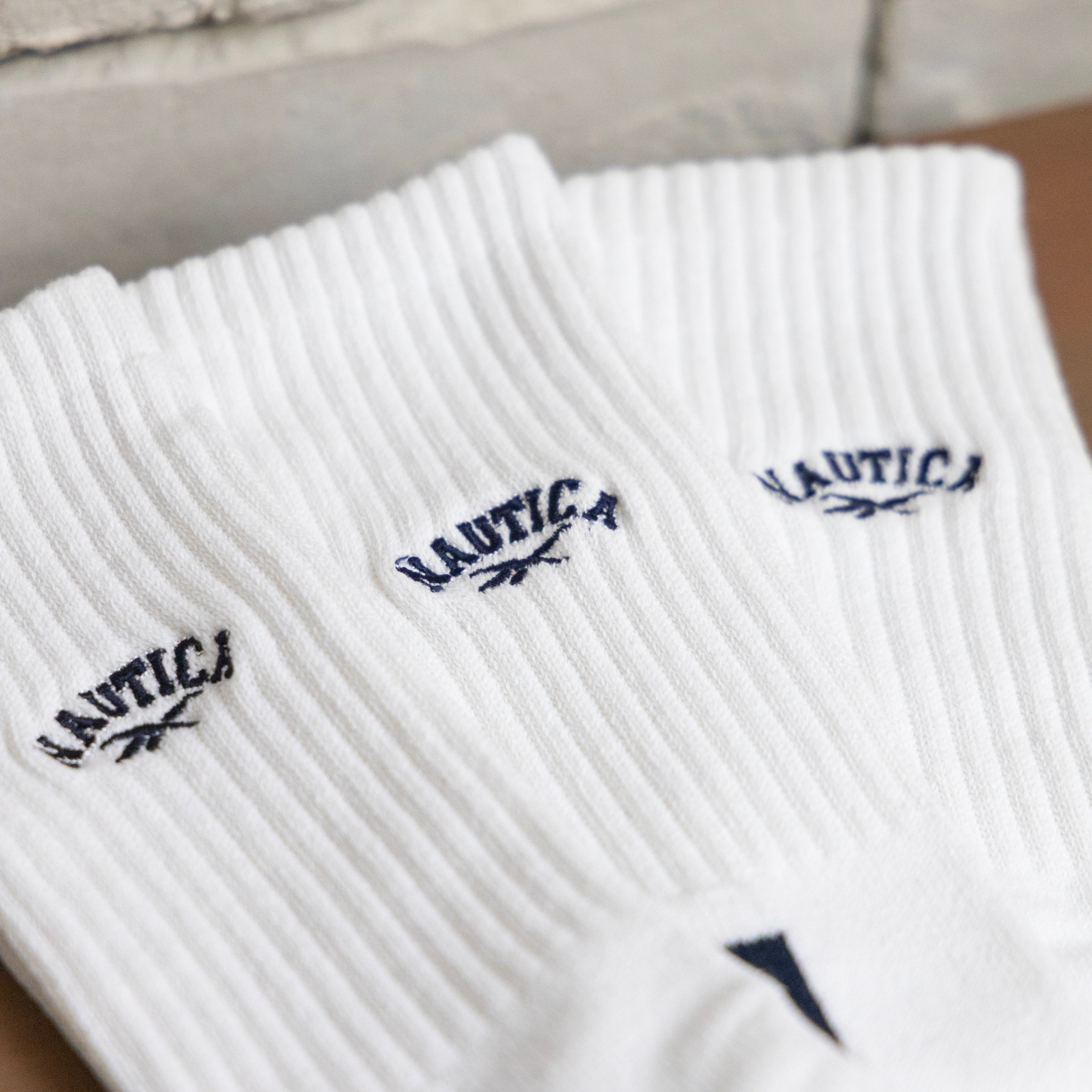 [ 預約販売 ]  NAUTICA - 3 パック ダブルネーム ワンポイント刺 + D729繍 リブソックス ( 3 Pack )