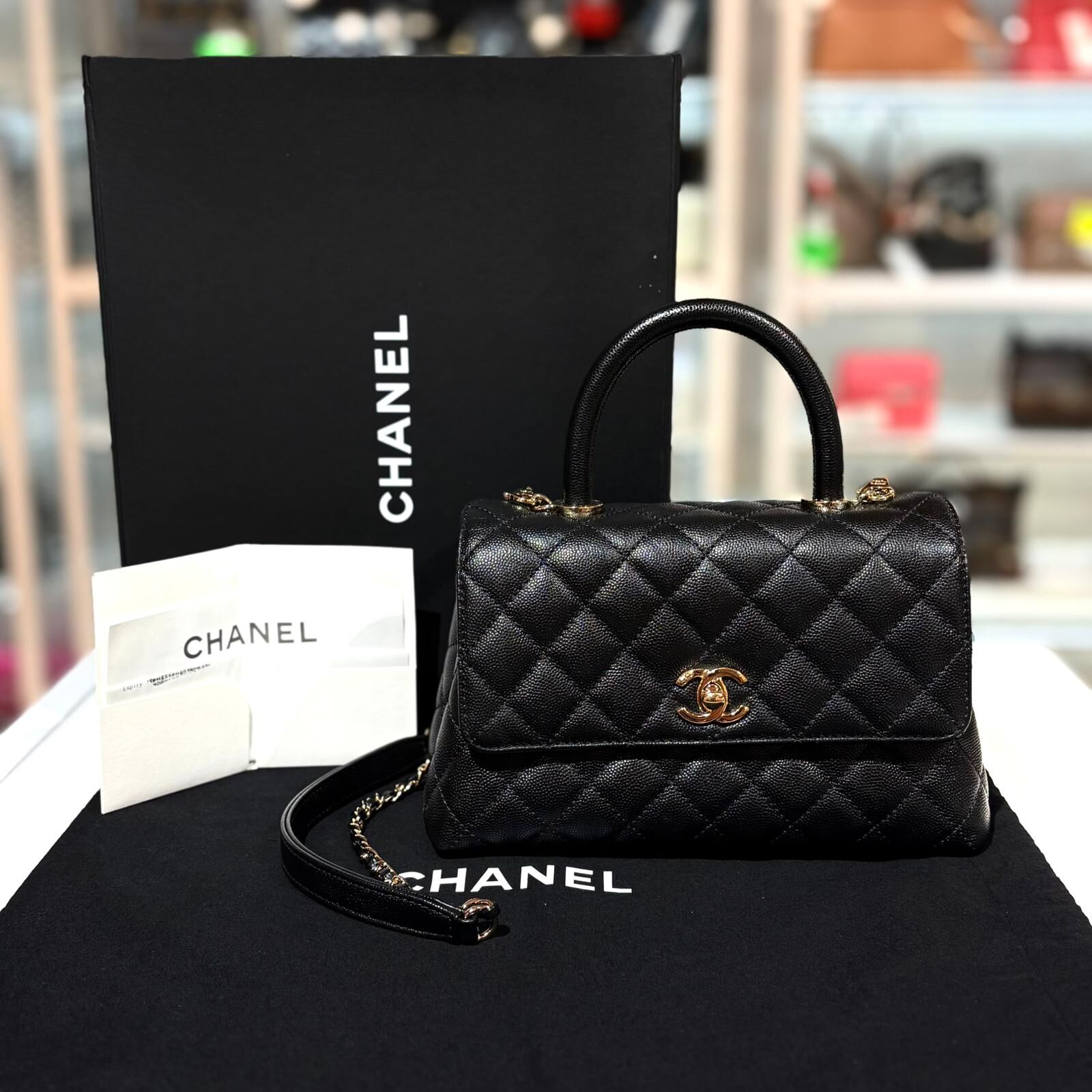 全新CHANEL A92990 COCO HANDLE SMALL UX9LEC32  黑色荔枝皮/淡金扣 #BRAND NEW #香榭站正品