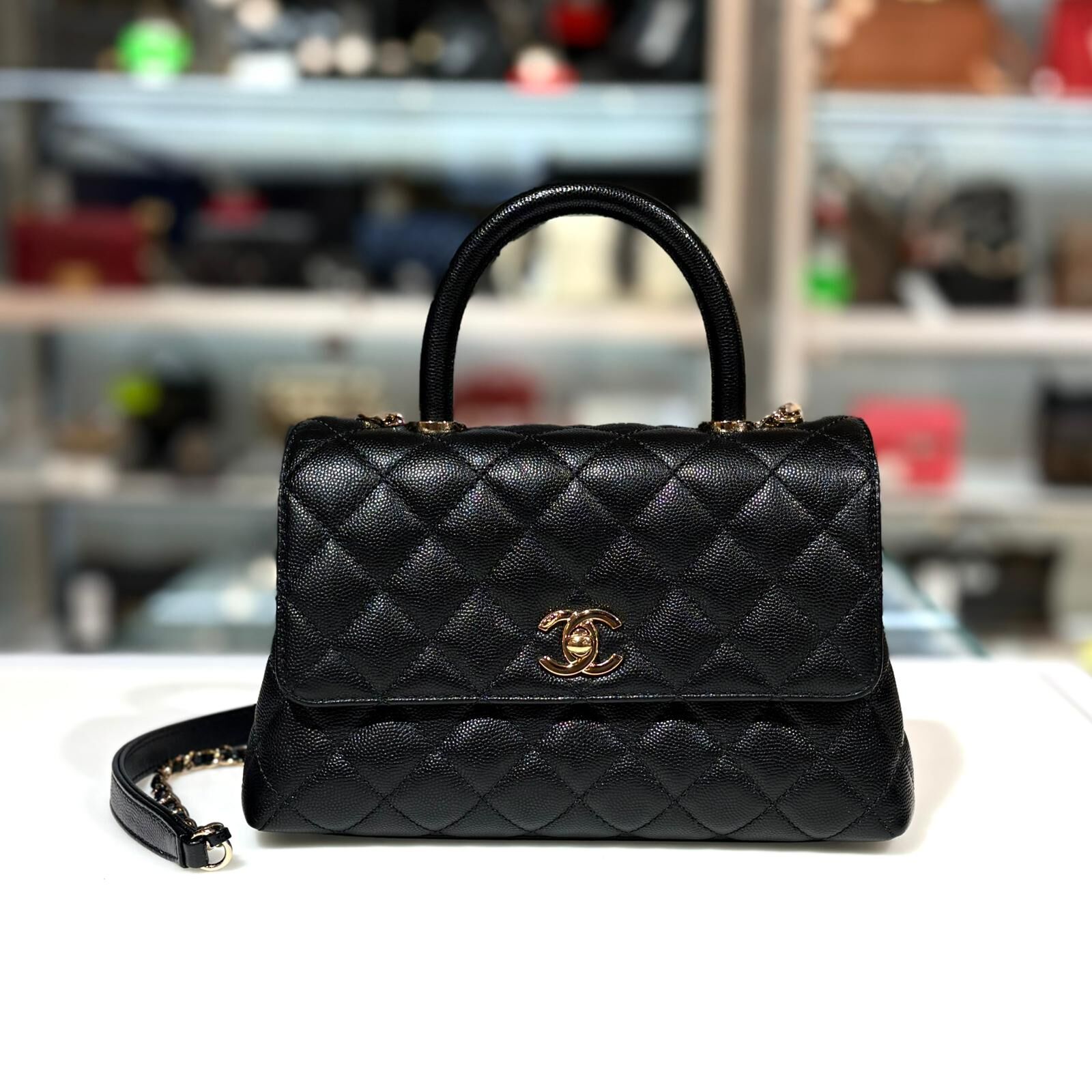 全新CHANEL A92990 COCO HANDLE SMALL UX9LEC32  黑色荔枝皮/淡金扣 #BRAND NEW #香榭站正品