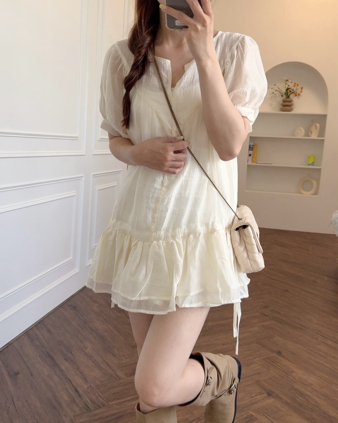 法朵Fado shop｜微透光雙層荷葉側綁上衣 0315016 兩色