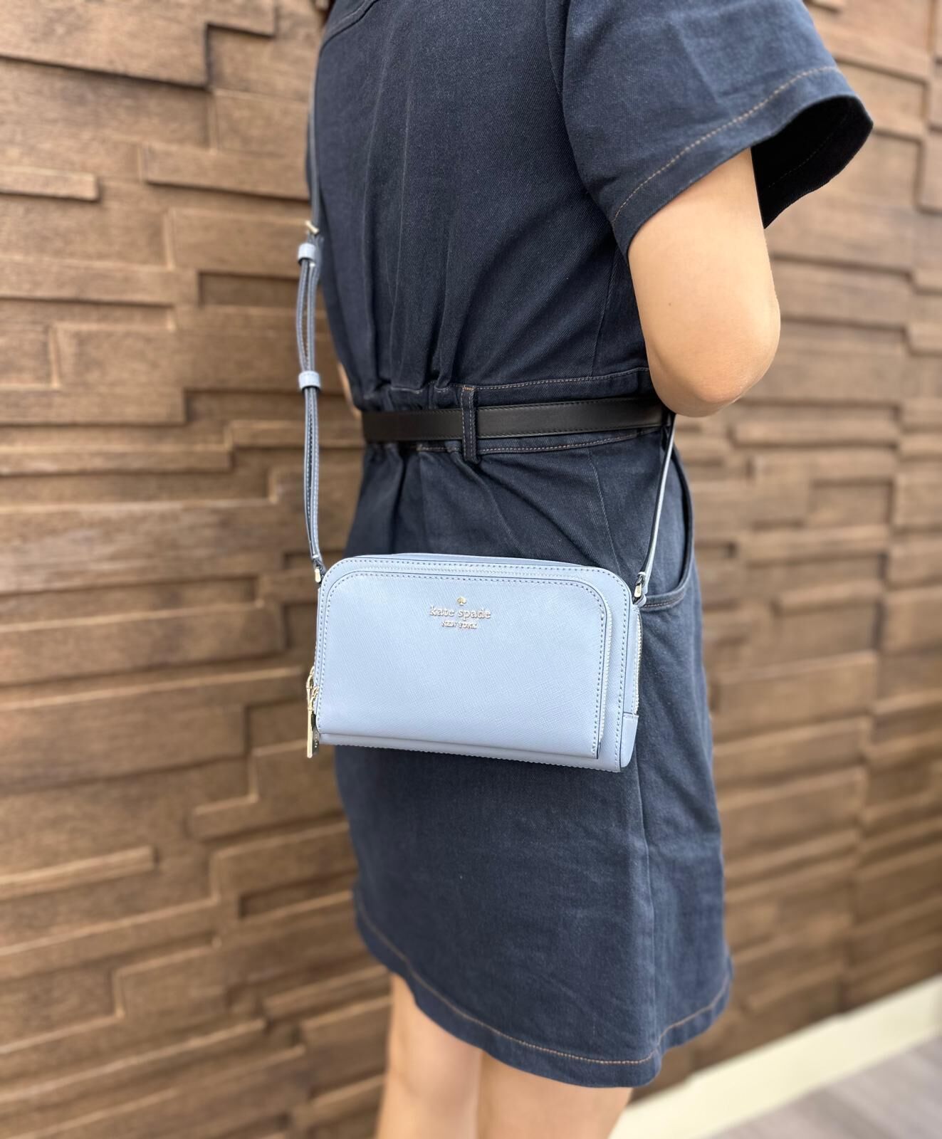 LYS01951 Kate Spade 防刮皮雙層斜揹袋 - 淺藍色