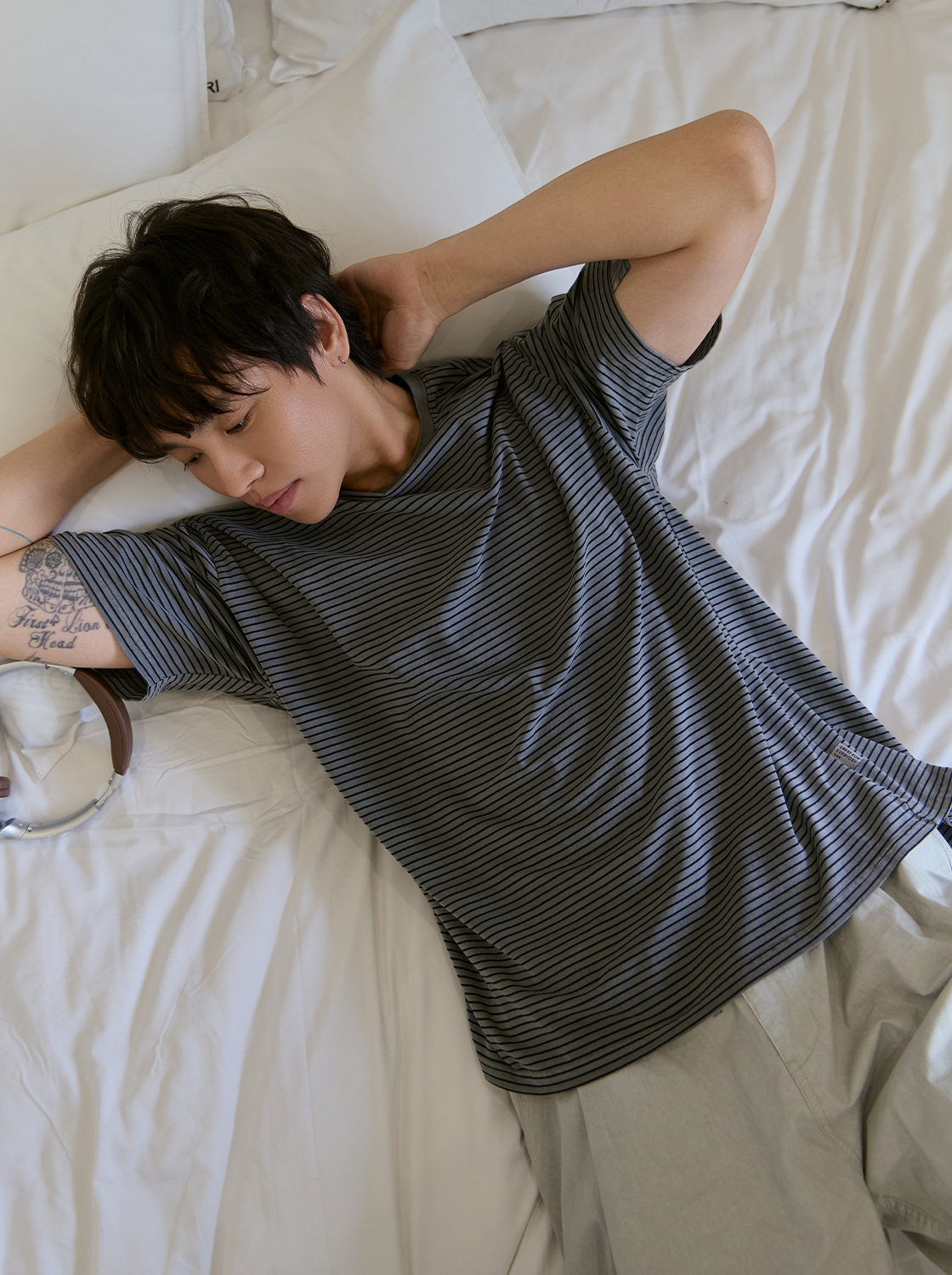 洗水染色條紋TEE