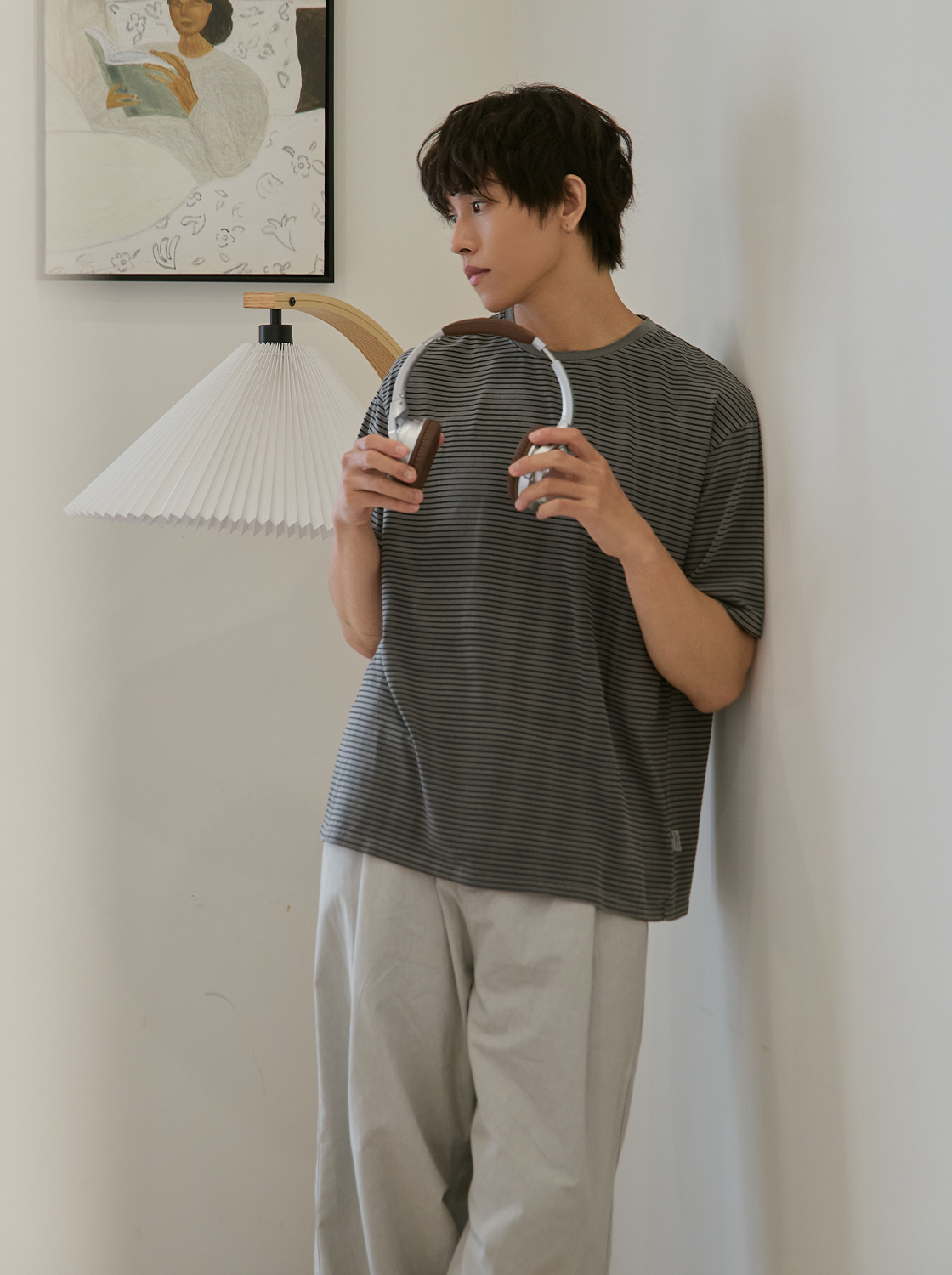 洗水染色條紋TEE