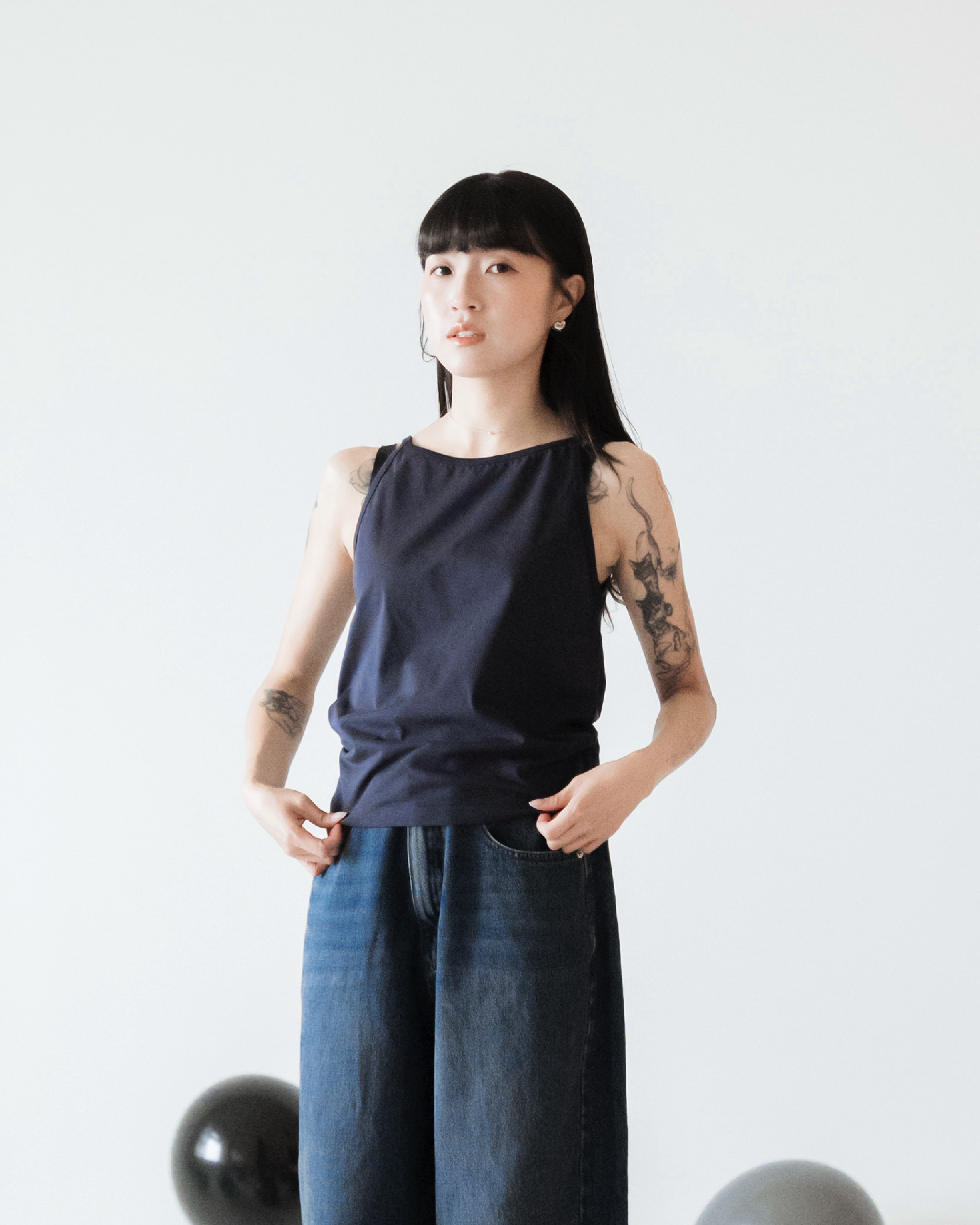 【 Kiki.co made 】Halter-Neck Inner Tank Top - Navy
