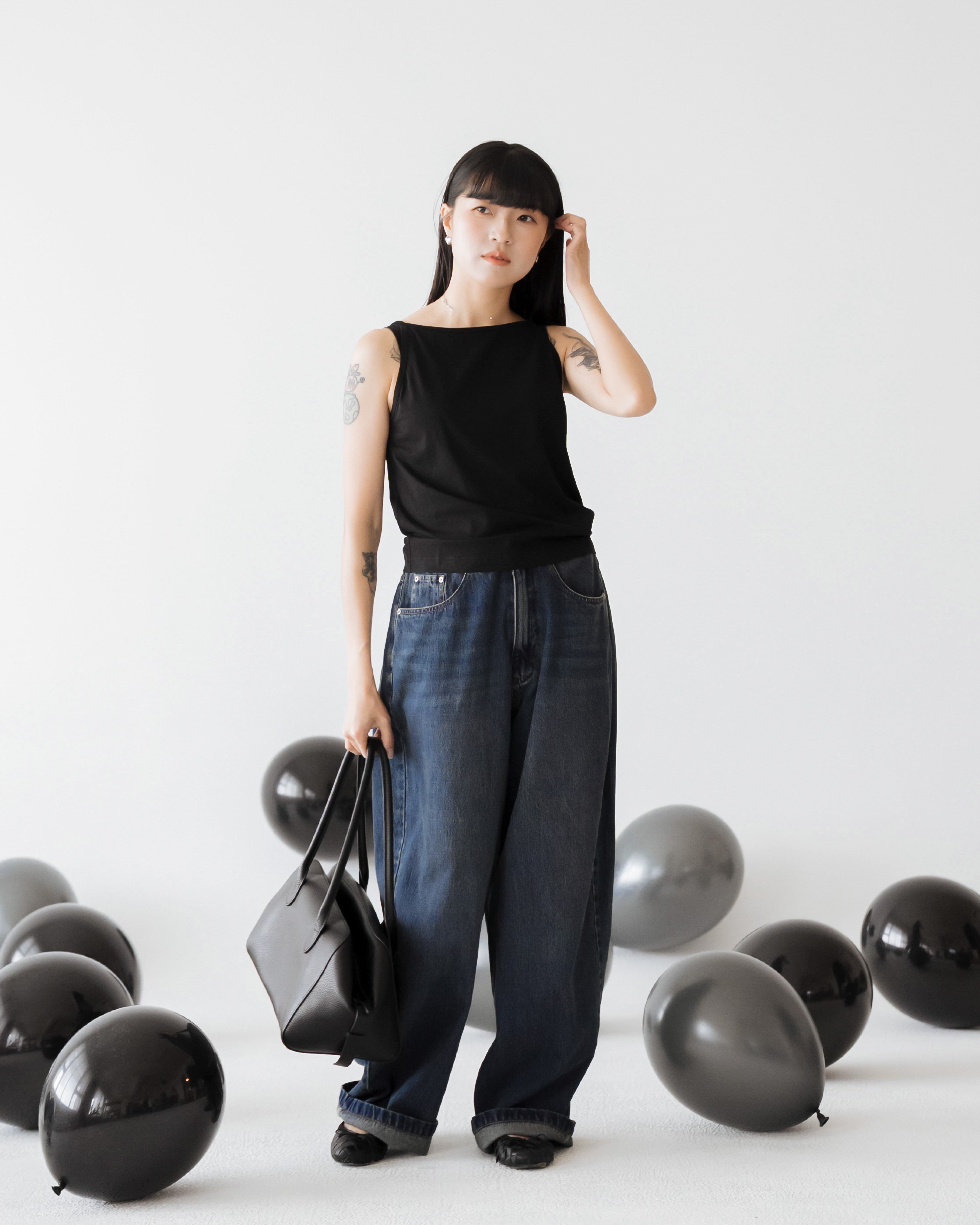 【 Kiki.co made 】Halter-Neck Inner Tank Top - Black