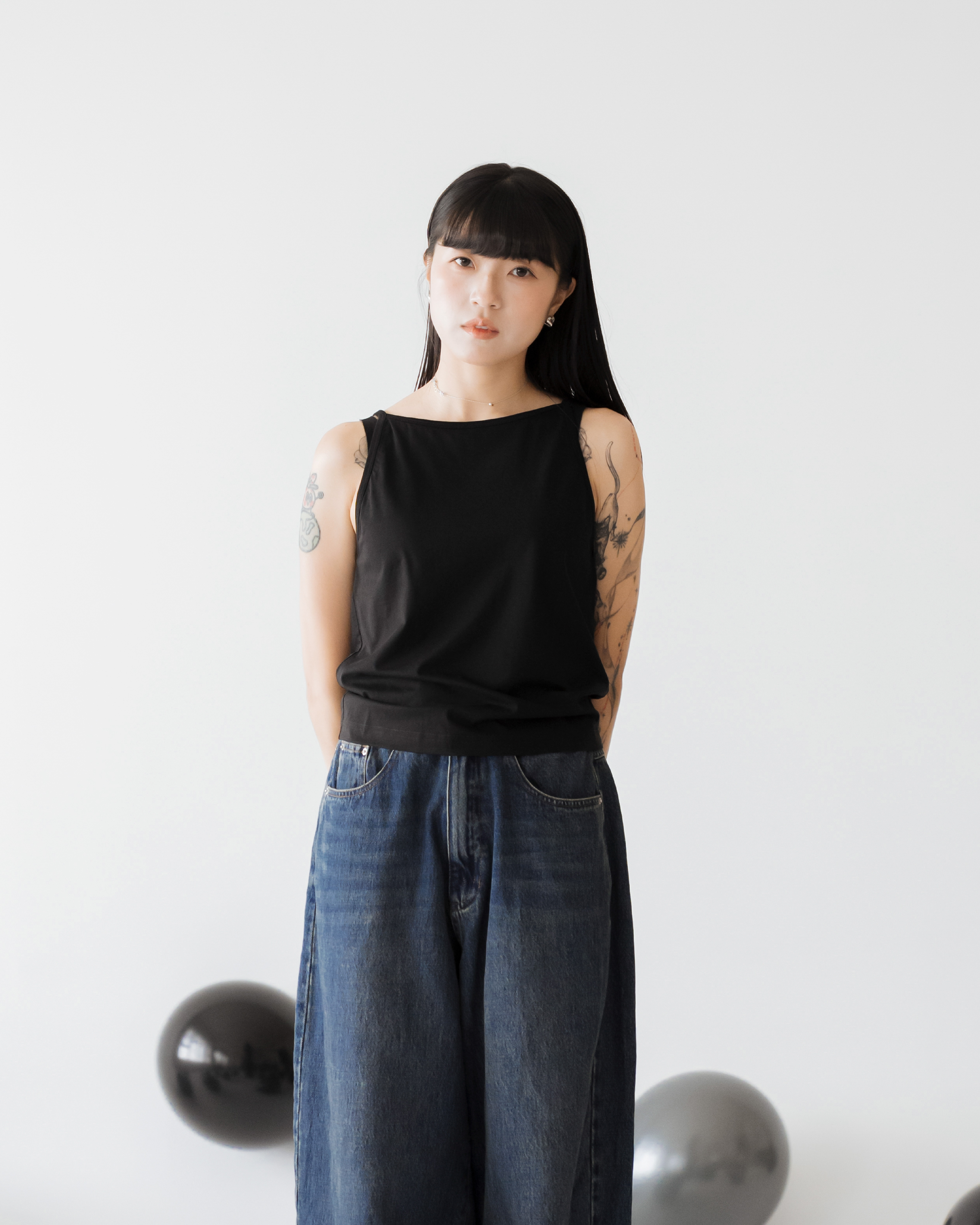 【 Kiki.co made 】Halter-Neck Inner Tank Top - Black